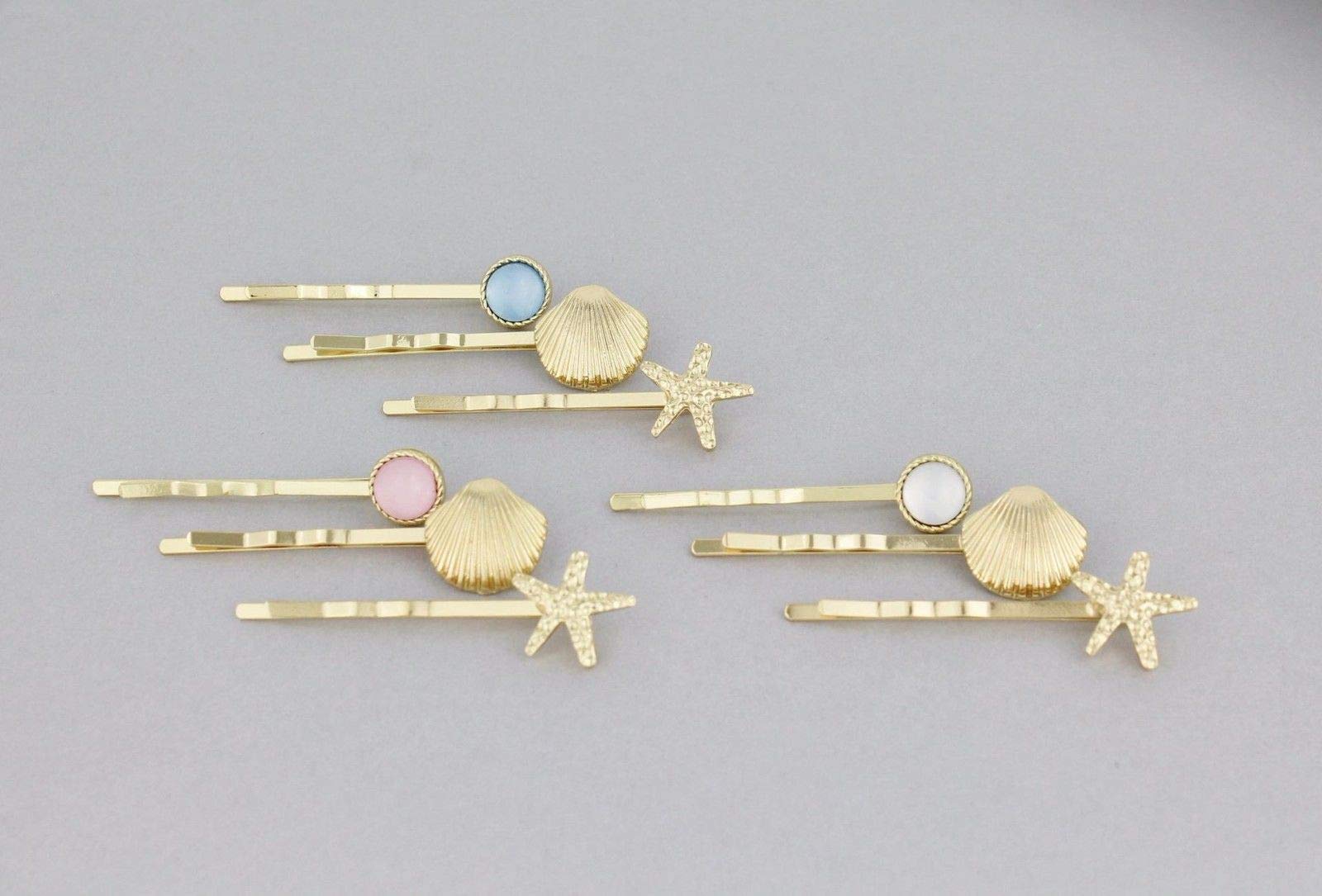 3-Piece Starfish Shell Gold Bobby Pins with Beads - Hair Clips & Barrettes for Women & Girls - Perfect for Beach Weddings, Summer Styles & Everyday Hair Accessories