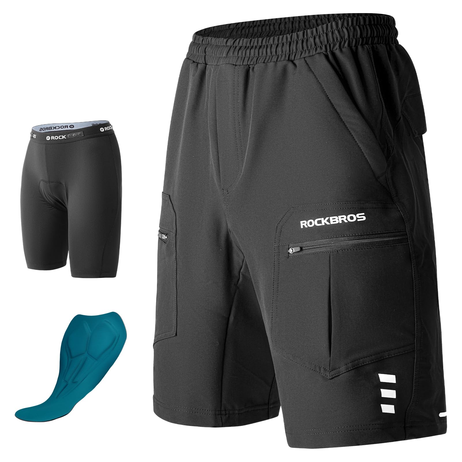 ROCKBROS Men's Mountain Bike Shorts - 4D Padded Loose-Fit MTB Cycling Shorts with Comfortable Liner | Perfect for Trail Riding, Commuting & Outdoor Adventures