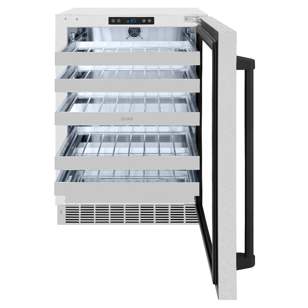 ZLINE Autograph Edition 24 Inch Dual Zone 44 Bottle Wine Cooler Refrigerator - Stainless Steel Glass Door & Matte Black Handle - Perfect for Home Bars, Wine Cellars, and Entertaining Spaces (RWDOZ SN 24 MB)