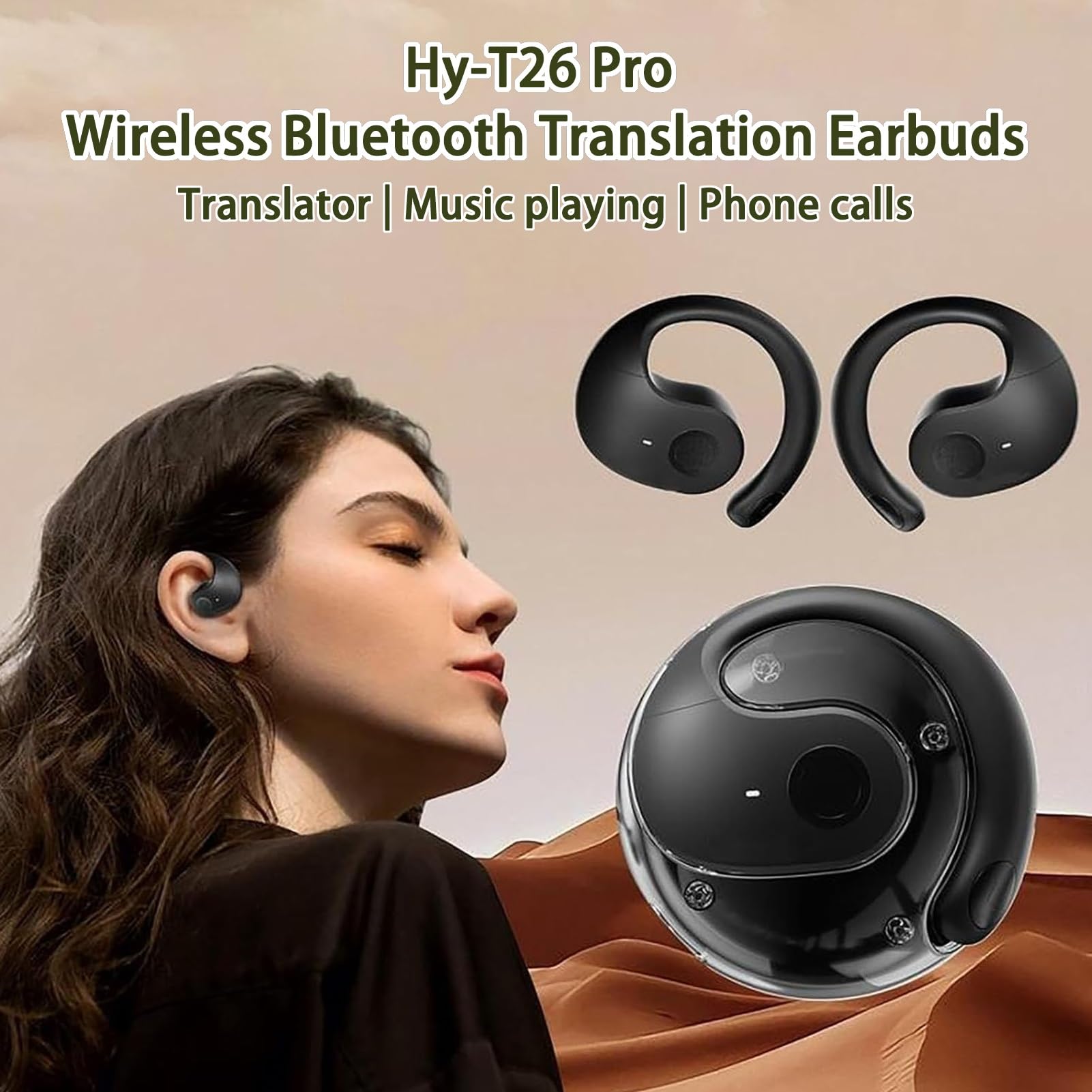 Hy-T26 Pro Wireless Bluetooth Translator Earbuds - 75+ Languages for Travel & Business