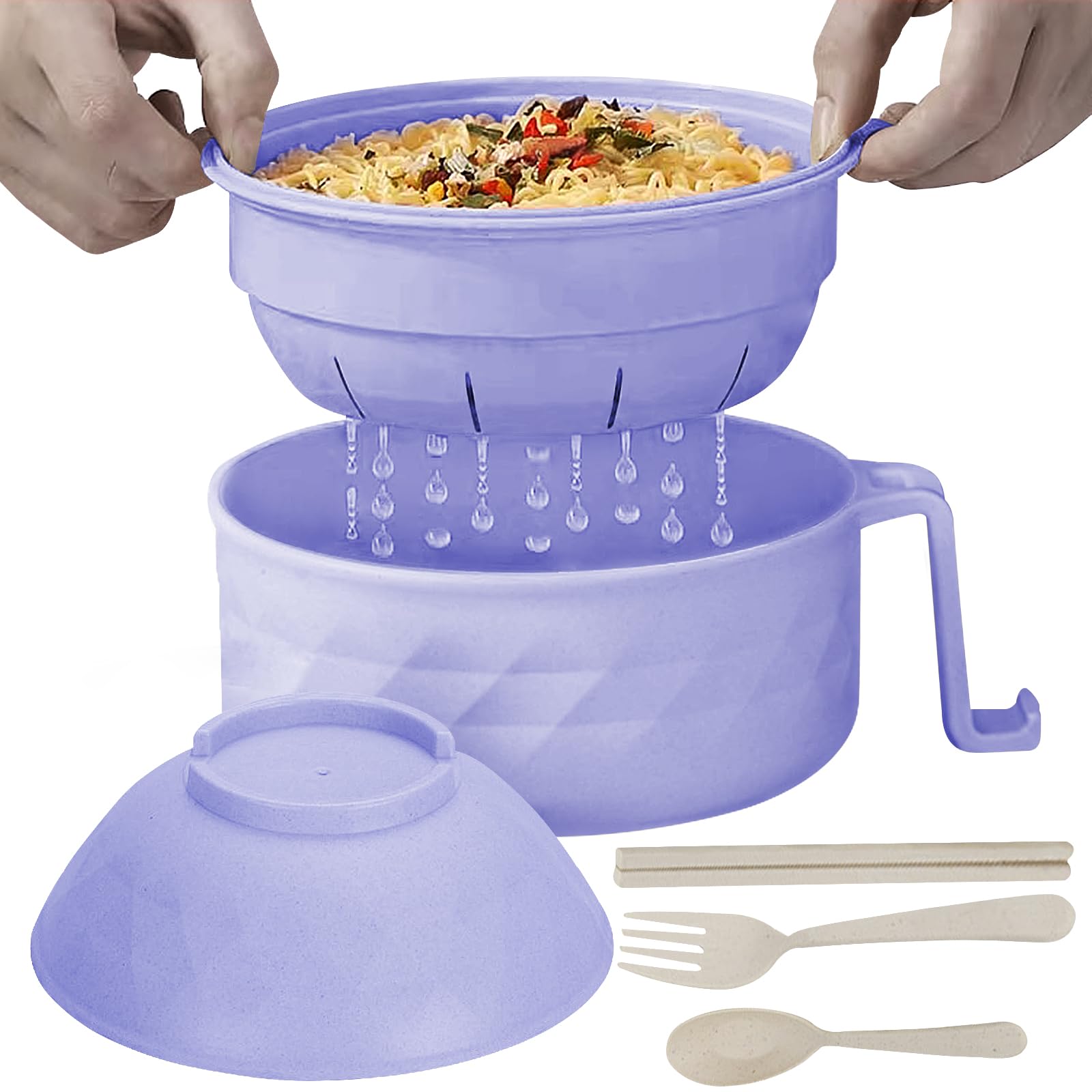 30oz Microwave Safe Ramen Noodle Bowl Set with Chopsticks & Spoon - BPA-Free, Durable & Leak-Proof - Perfect for College Dorm, Apartment, Office Lunch & Quick Meals (Purple)