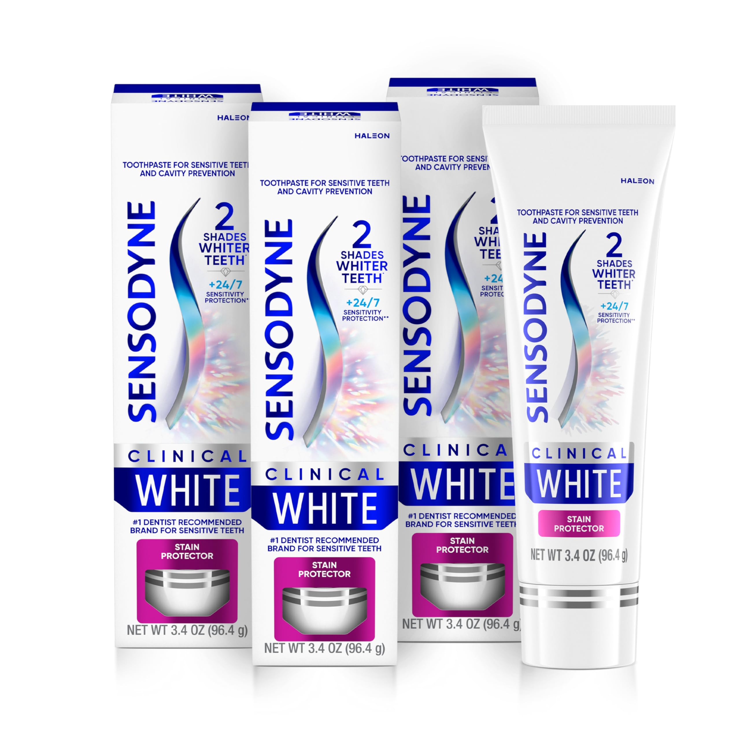 Sensodyne Clinical White Toothpaste for Sensitive Teeth - Clinically Proven Whitening & Stain Protection, 3.4 oz (Pack of 3) | Gentle Teeth Whitening Solution for Daily Oral Care & Stain Removal