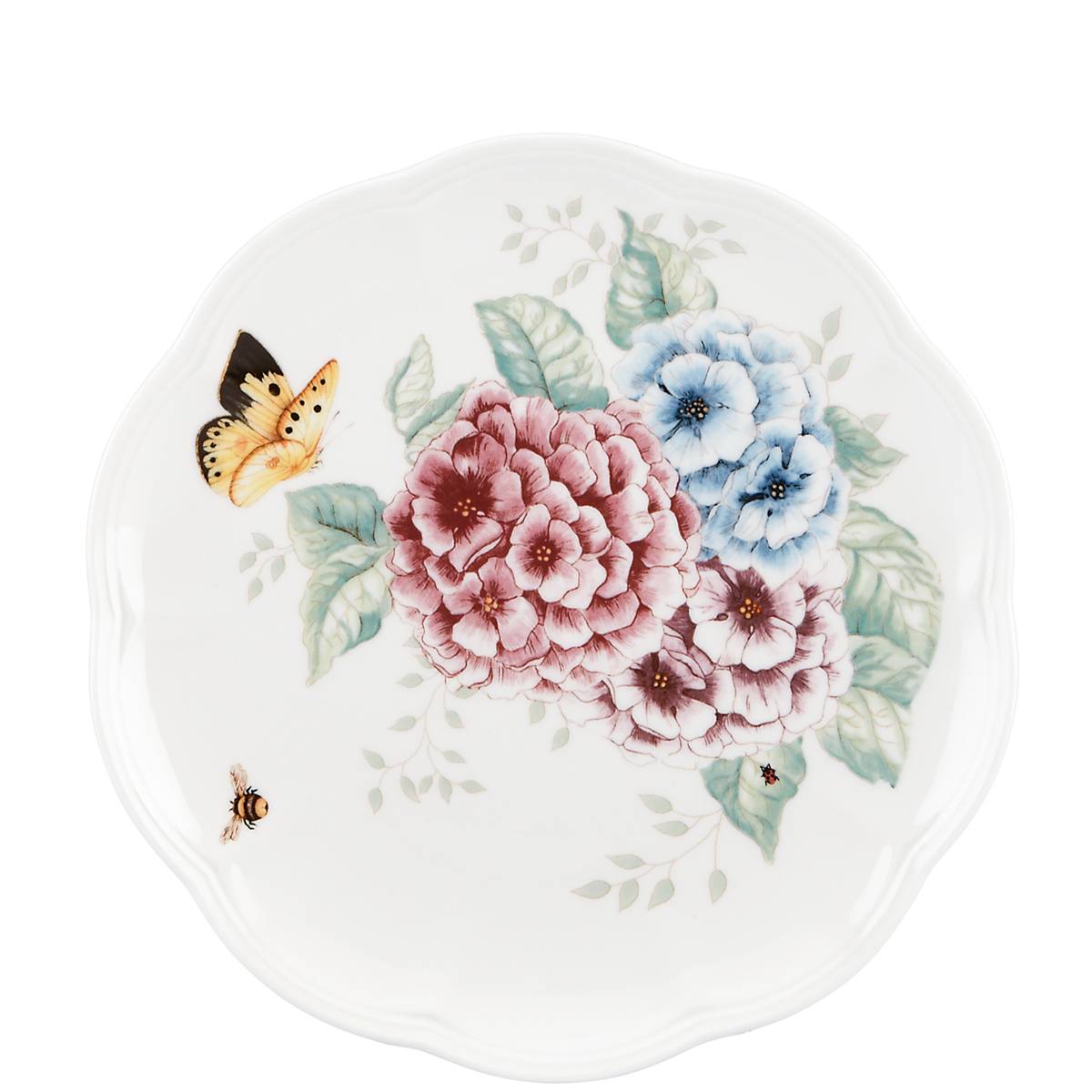 Butterfly Meadow Hydrangea 12-Piece Dinnerware Set - Elegant Floral Porcelain Plates, Bowls & Mugs for Family Dining, Dinner Parties & Home Decor