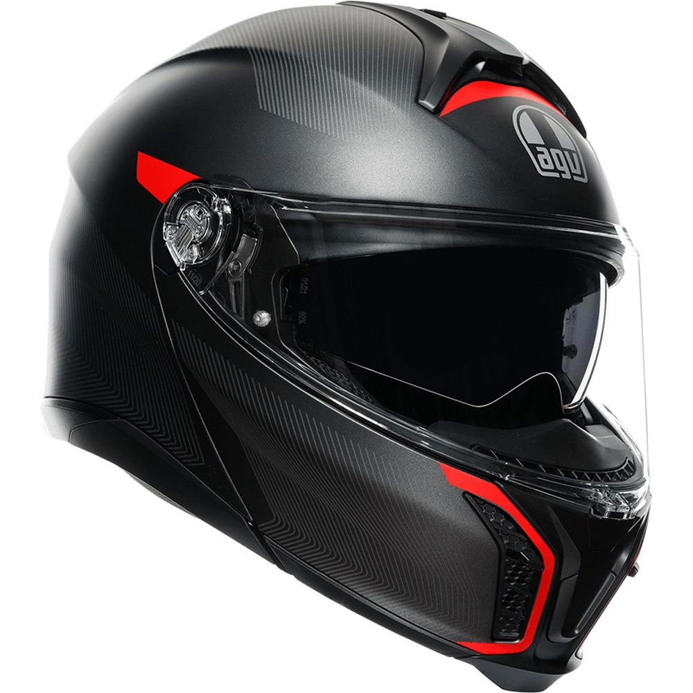 AGV Tourmodular Motorcycle Helmet with Frequency Matt Gun Finish - Red - Ideal for Street Riding, Racing, and Long-Distance Tours