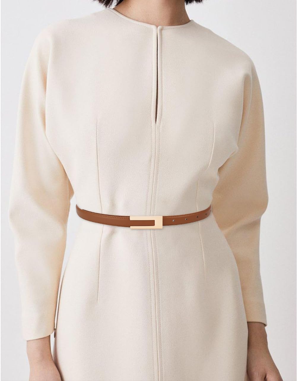 Women's Thin Leather Belt with Gold Buckle for Dresses & Jeans - Fashion Waist Accessory