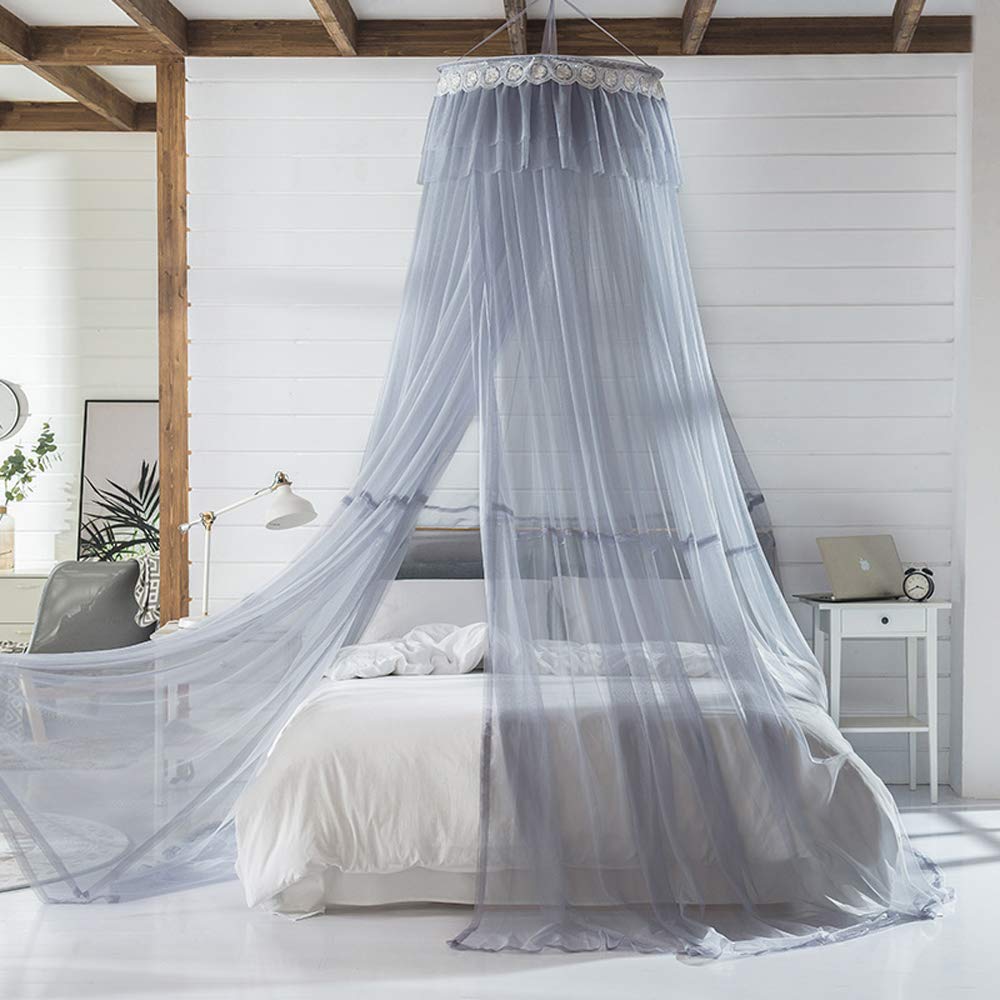 Elegant Mengersi Bed Canopy Curtains with Mosquito Net & Star Design for Girls, Boys & Adults - Perfect for Bedroom Decor, Gaming & Relaxation (Gray-Blue)