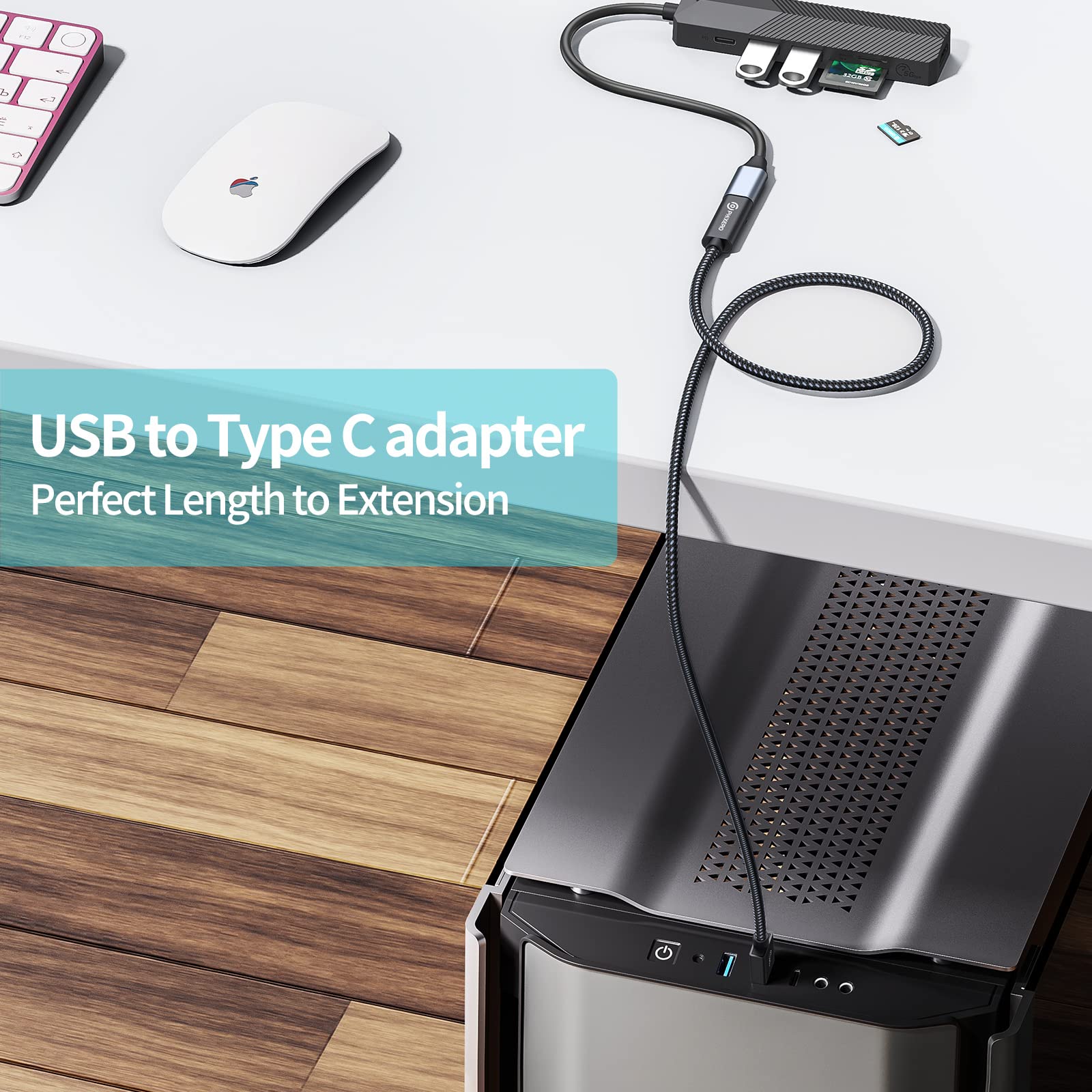 PHIXERO 10Gbps USB C Female to USB A Male Adapter (1ft) - USB 3.1 Gen 2 Fast Charging & Data Transfer Cable for Laptop, PC, Flash Drive, Oculus Quest Link - Perfect for High-Speed File Transfer & Device Charging