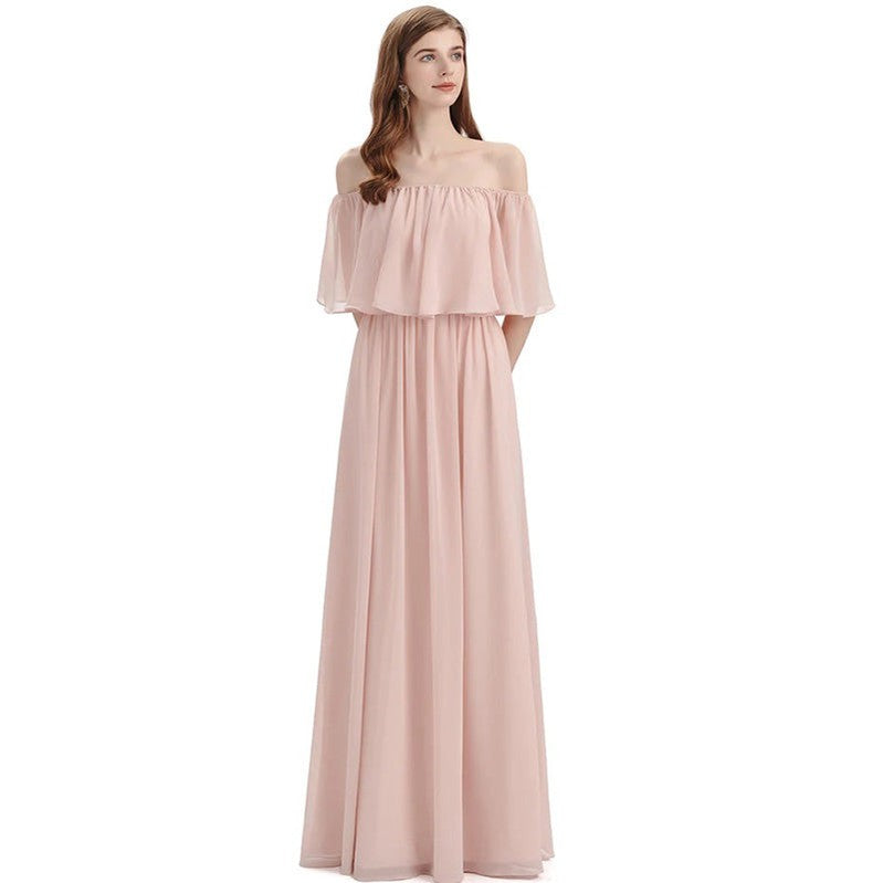 Elegant Light Blush Pink Chiffon Long Bridesmaid Dress - WG293 | Perfect for Weddings, Formal Events & Special Occasions