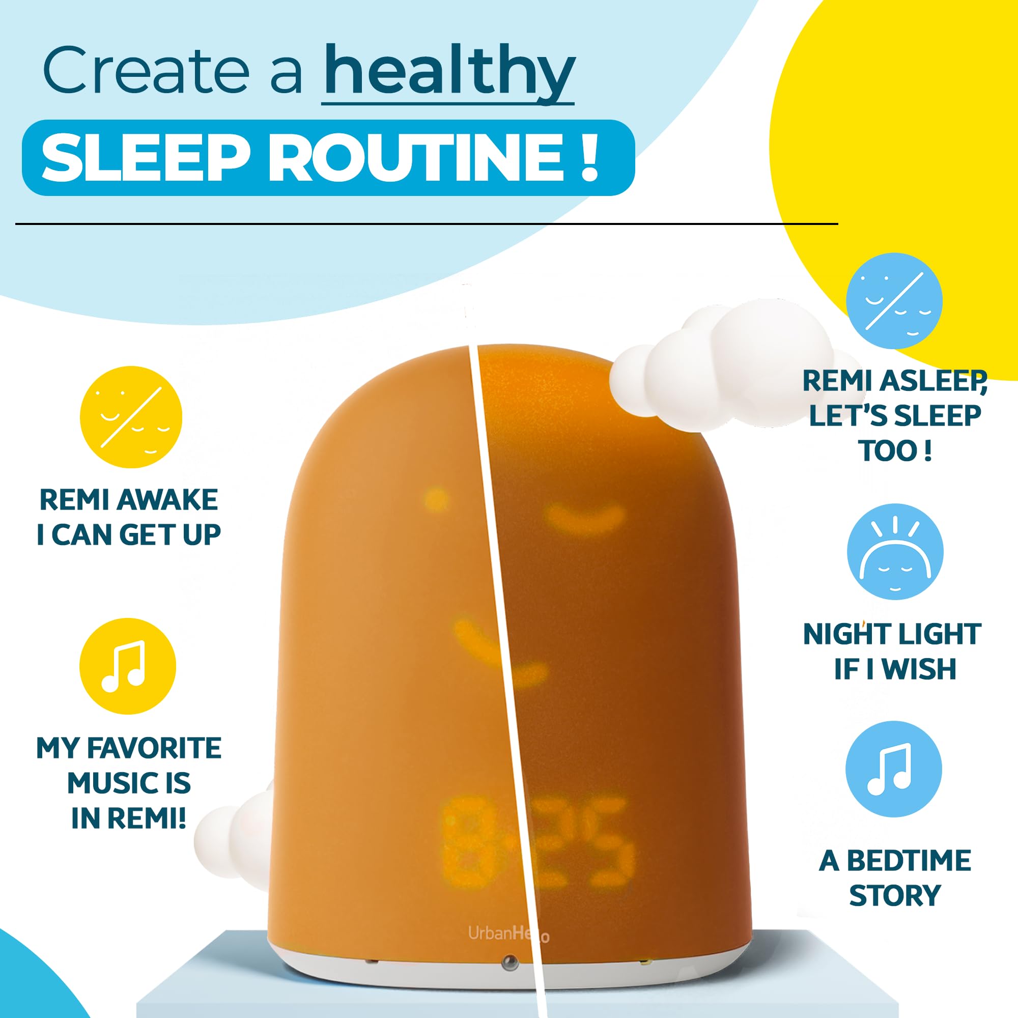 REMI Kids Sleep Trainer & Night Light - Smart Sleep Tracker, Sound Machine, Speaker & Wake-Up Clock with Pumpkin Face - Perfect for Bedtime Routine, Nursery Decor & Toddler Sleep Training