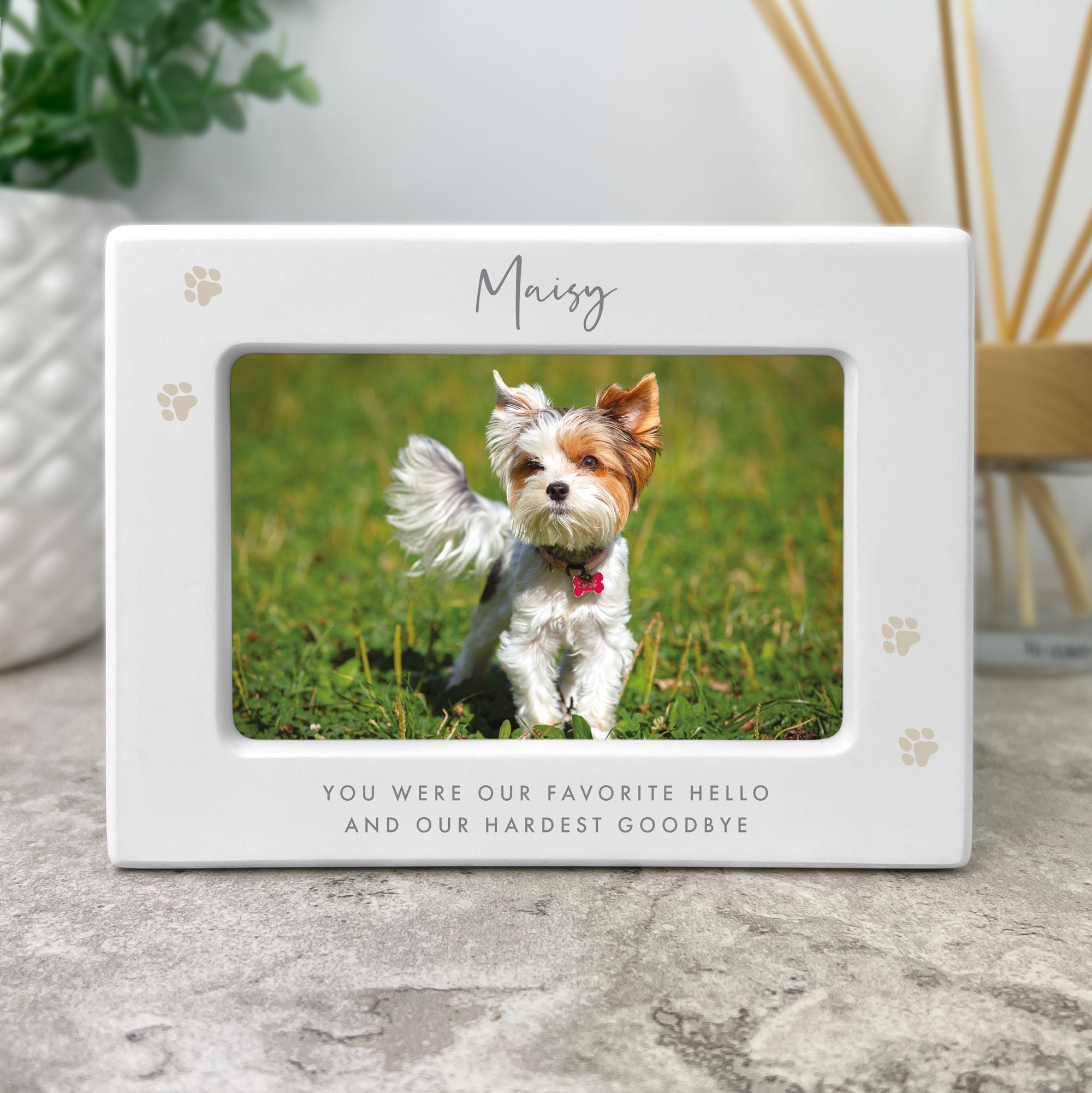 Personalized Neutral Paw Prints Pet Cremation Urn for Ashes - Holds 0.51 Liters (9.5cm x 6cm) with Photo Frame - Perfect Memorial for Beloved Dogs, Cats & Small Pets - Home, Shelf or Memorial Display
