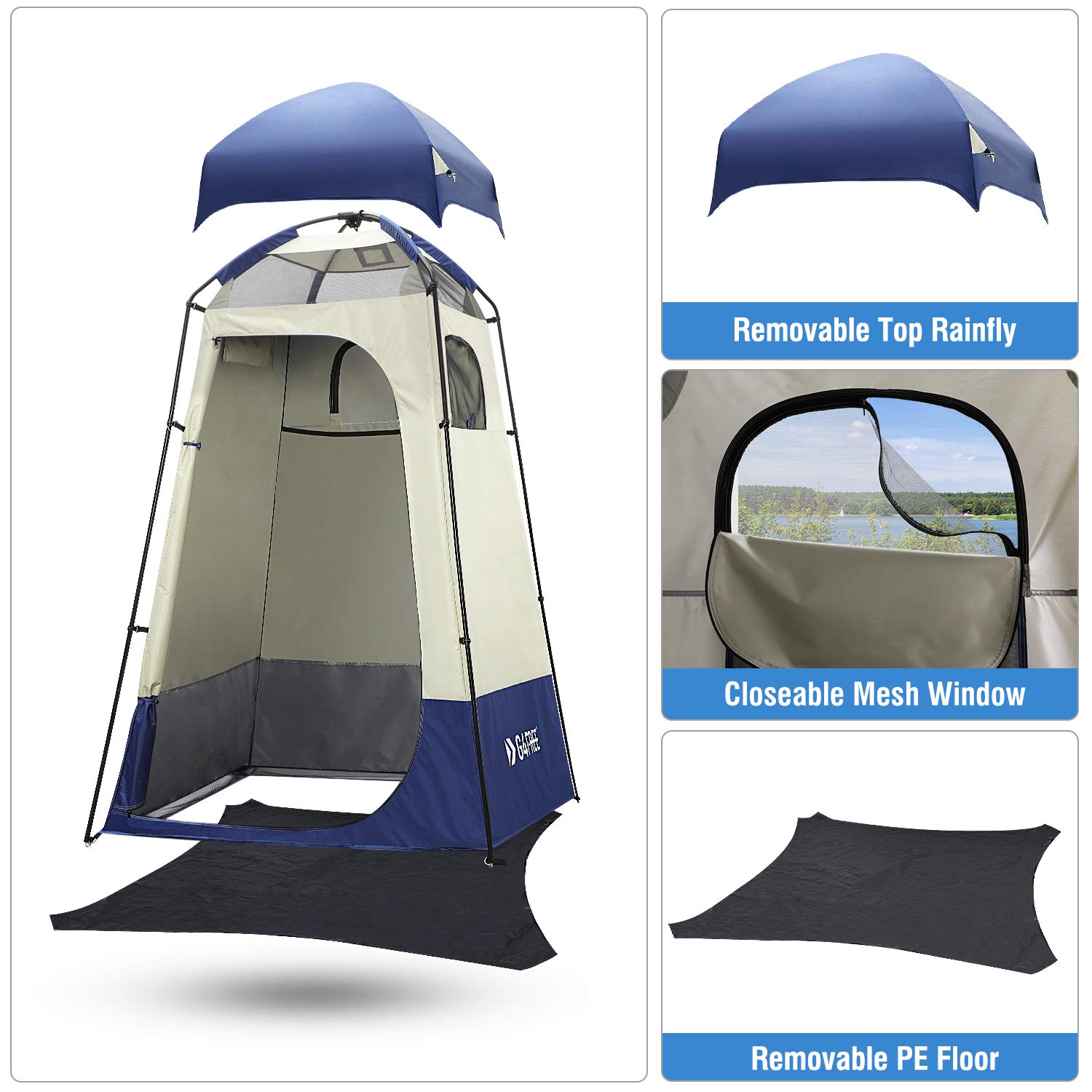 G4Free 7.5FT Large Outdoor Privacy Shower Tent - Portable Camping Shelter with Carry Bag, Easy Setup Dressing Changing Room for Beach, Pool, RV & Backpacking Trips