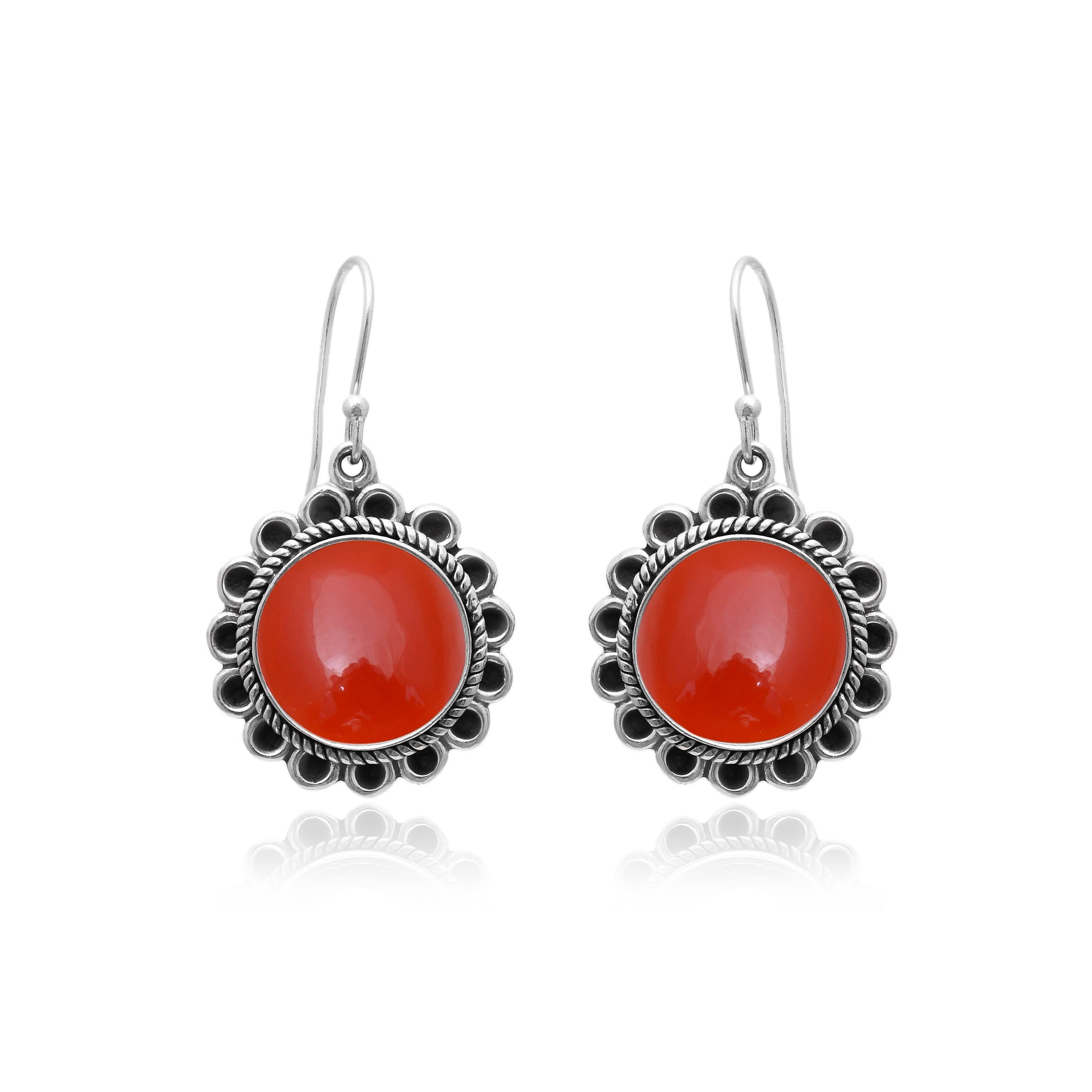 Veracity Jewelry Carnelian Earrings for Women - 925 Sterling Silver Dangle Earrings with Orange Red Carnelian Gemstone - Handmade Boho Chic Jewelry - Perfect for Weddings, Parties & Everyday Wear (VSE-375)