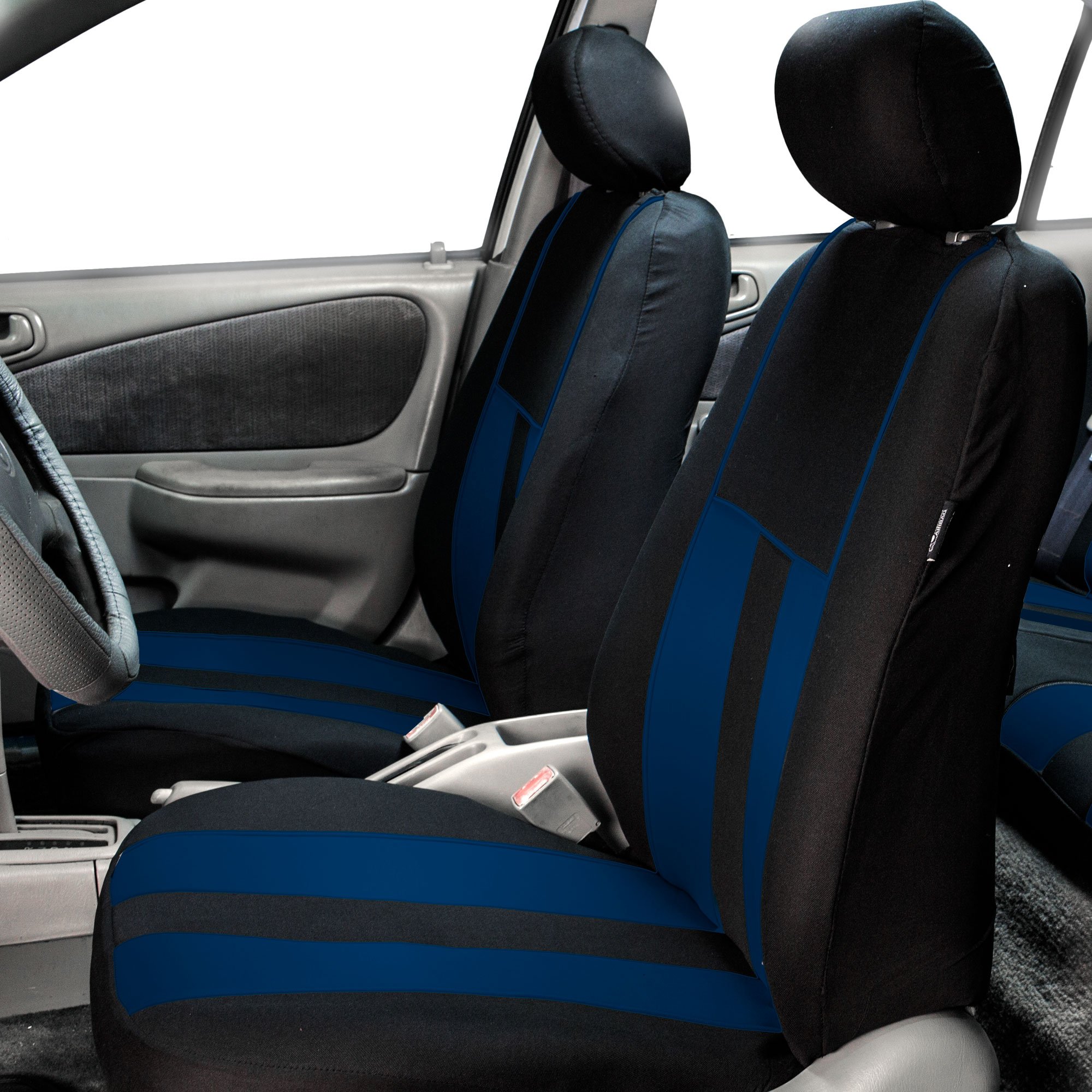 TLH Automotive Universal Airbag-Compatible Car Seat Covers - Beige Striped Front Set | Fits Cars, Trucks & SUVs | Durable Seat Protectors for Daily Commute & Road Trips