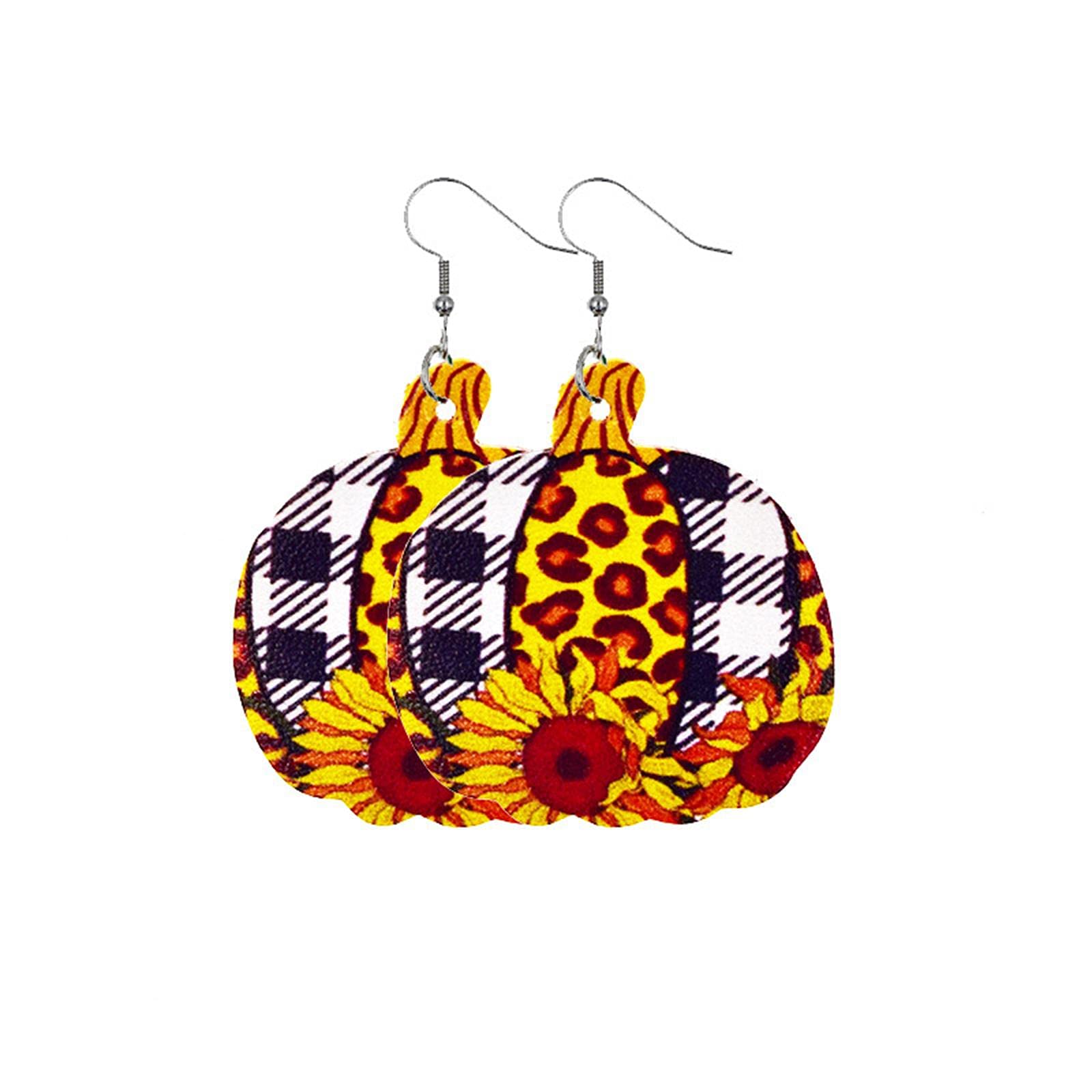 Thanksgiving Fall Faux Leather Earrings for Women - Lightweight Pumpkin & Sunflower Dangle Earrings, Leopard & Plaid Drop Earrings - Perfect Autumn Jewelry Accessory for Holiday Parties, Office Wear & Seasonal Outfits