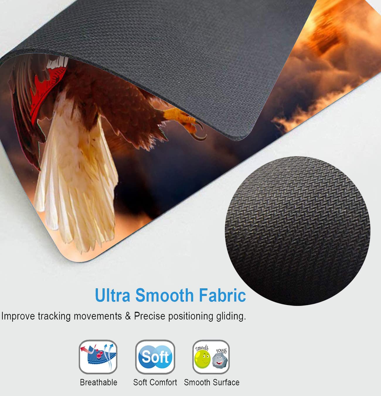 Custom Square Gaming Mouse Pad with American Flag Eagle Design - Non-Slip Rubber Base for Office & Computer Use - Perfect for Gaming, Work & Home Office Desktops