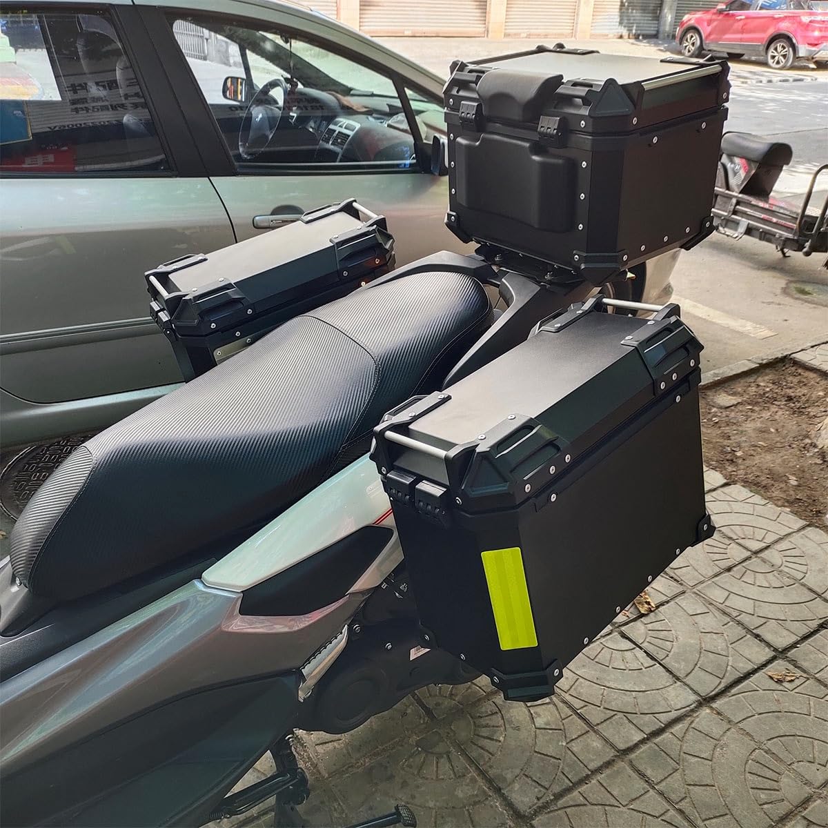 Universal Black Motorcycle Saddlebags 38L - Durable Rear Trunk Box for Scooters & Bikes