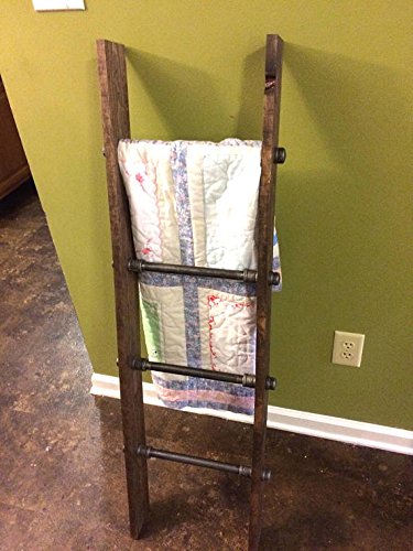 Rustic Industrial Pipe and Wood Blanket Ladder - Handmade Wooden Quilt Ladder for Farmhouse Decor - Blanket Display Ladder for Bedroom, Living Room, Nursery - Perfect for Cozy Home Organization and Stylish Storage