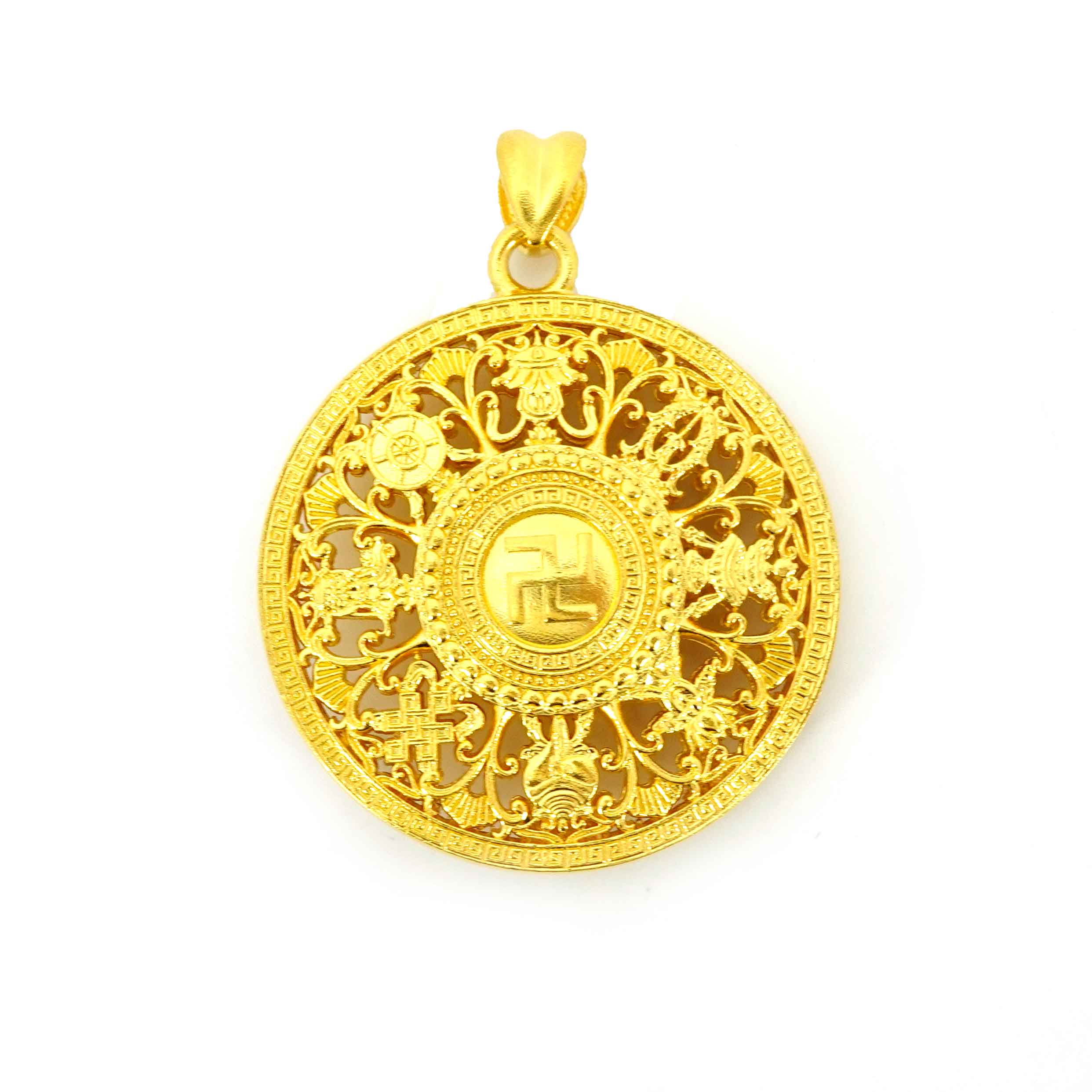 24K Gold Pendant with Eight Treasures Compass Design - Feng Shui Jewelry for Good Luck & Protection | Perfect Gift for Spiritual Healing, Meditation & Positive Energy