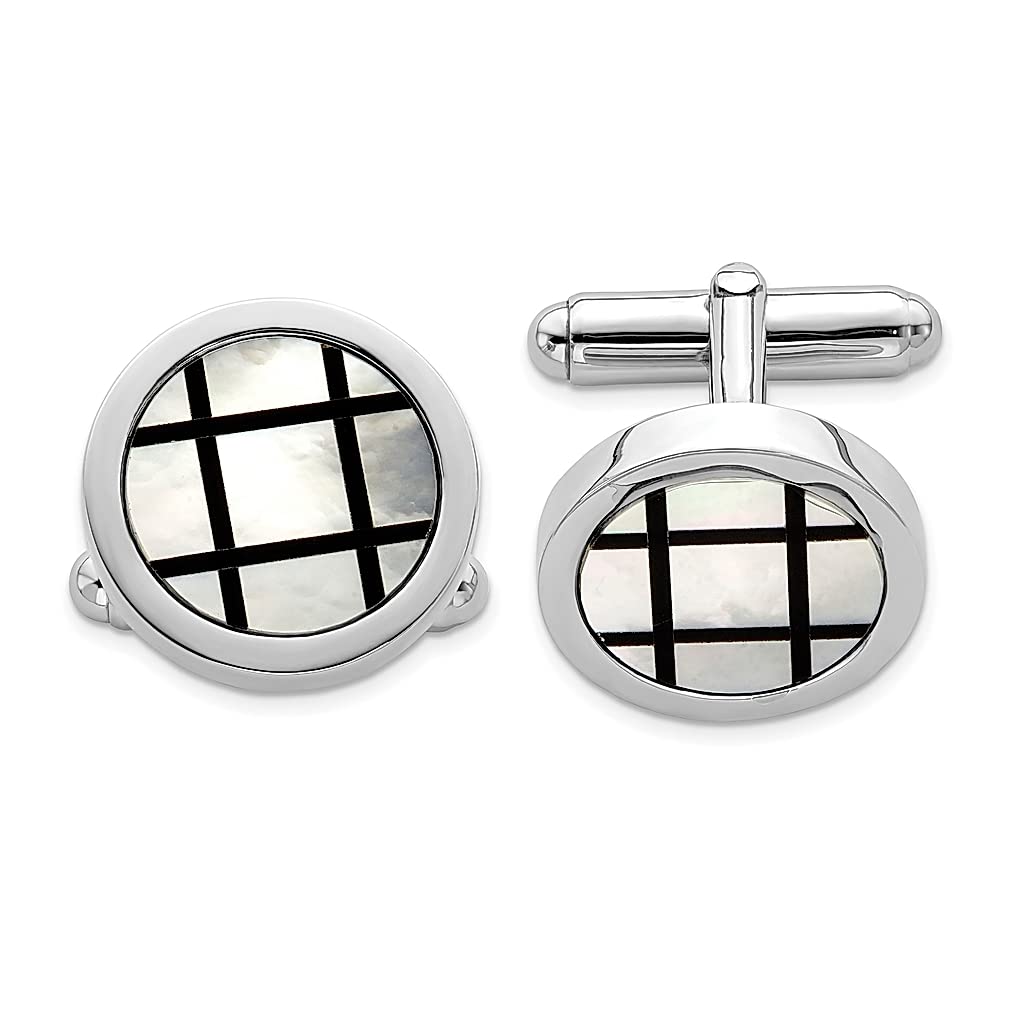 925 Sterling Silver Mop & Black Enamel Cufflinks for Men - Elegant Dress Accessories for Weddings, Business Meetings & Formal Events - Perfect Gift for Dad, Husband & Groom