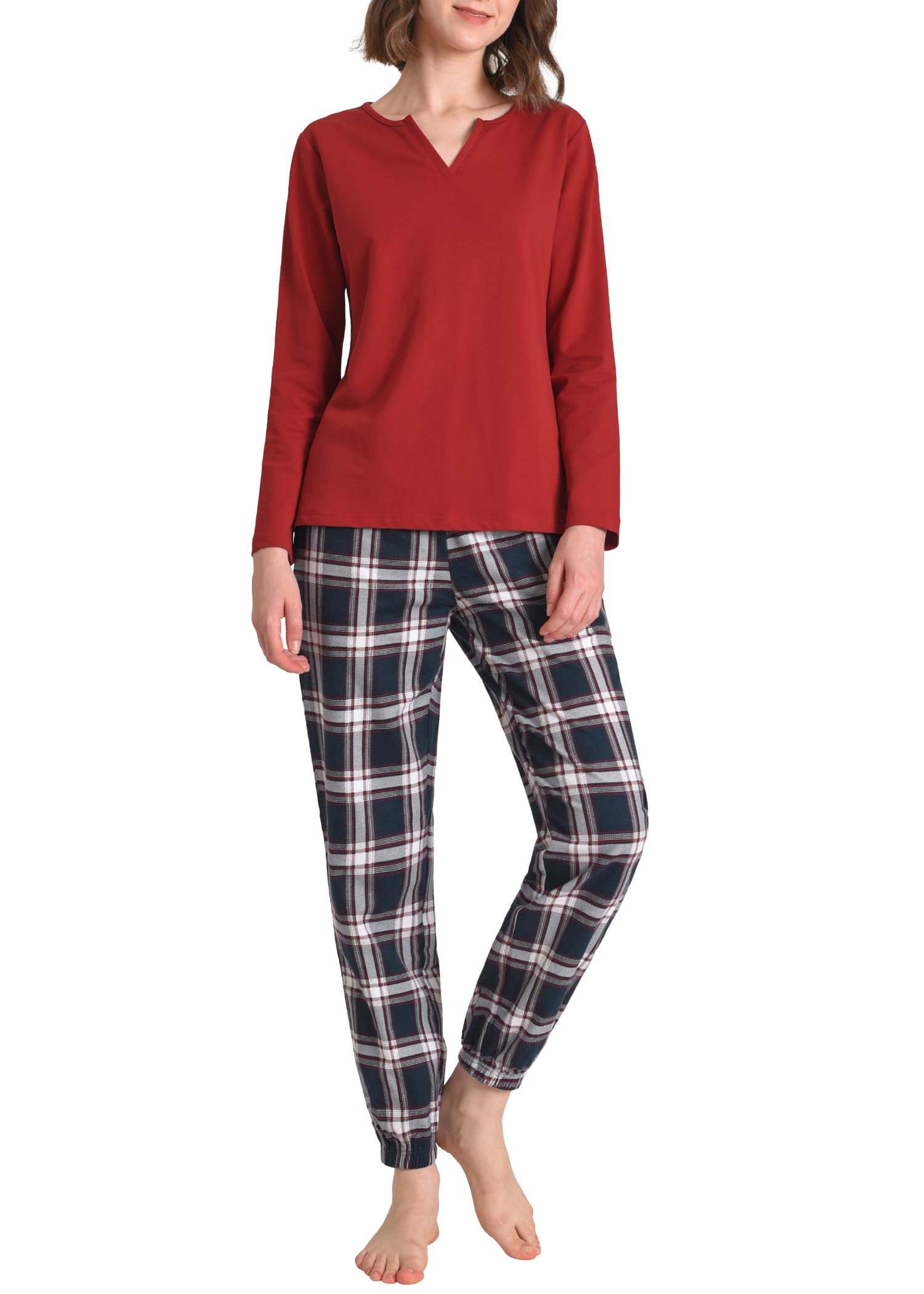 Women's 2-Piece Flannel Pajama Set - Long Sleeve Plaid Top & Jogger Pants - Soft Lounge Wear for Sleep, Relaxation & Cozy Nights at Home