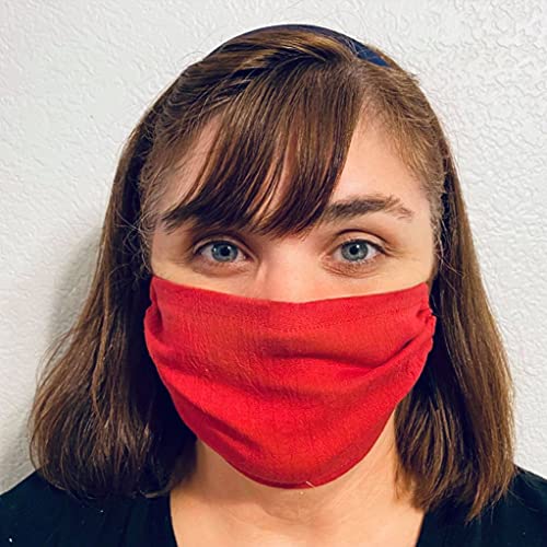100% Cotton Single Layer Breathable Face Mask with Adjustable Ear Loops - Washable & Reusable Unisex Adult Mask for Travel, School & Daily Use (Brick Red)