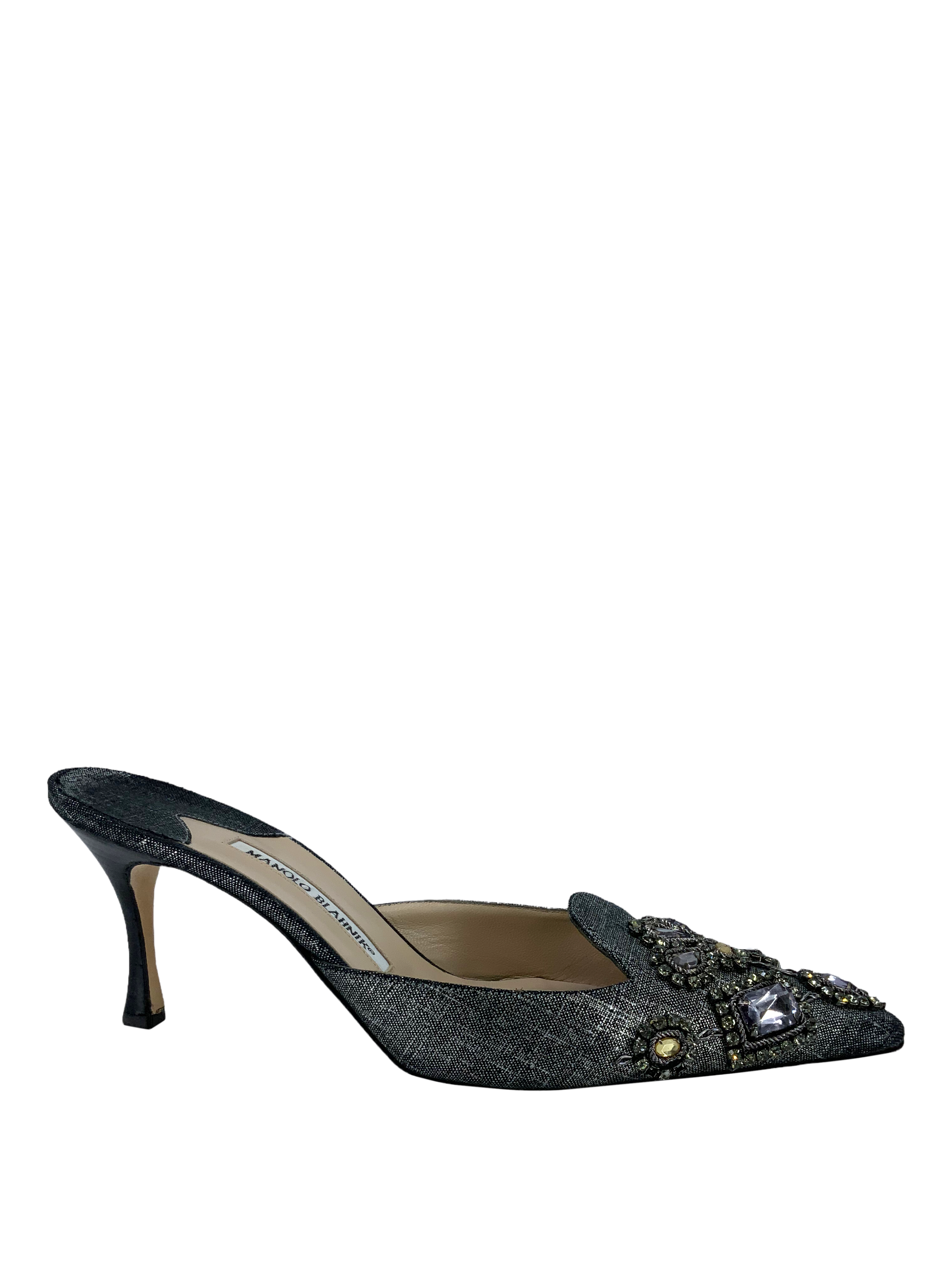 Manolo Blahnik Embellished Fabric Mules Women's Size 11 - Luxury Designer Slides for Women, Perfect for Parties, Weddings & Special Occasions