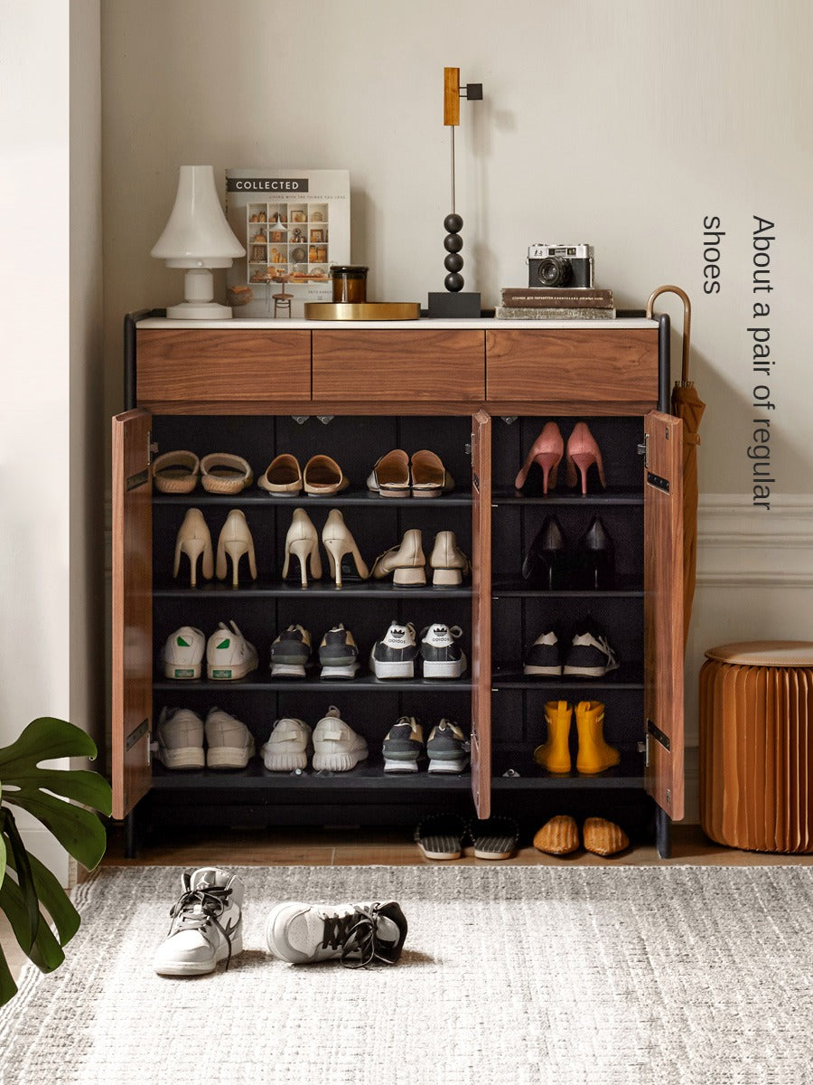 Black Walnut Solid Wood Shoe Cabinet for Entryway - Rustic Shoe Storage Organizer with Shelf | Perfect for Hallway, Mudroom & Closet Organization
