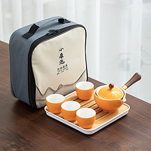 Premium Chinese Gongfu Tea Set - Portable Porcelain Teapot with 360° Rotating Infuser | Complete Travel Tea Kit with Gift Bag | Perfect for Home, Office, Camping & Gifts | Traditional Ceramic Tea Maker for Relaxation & Meditation
