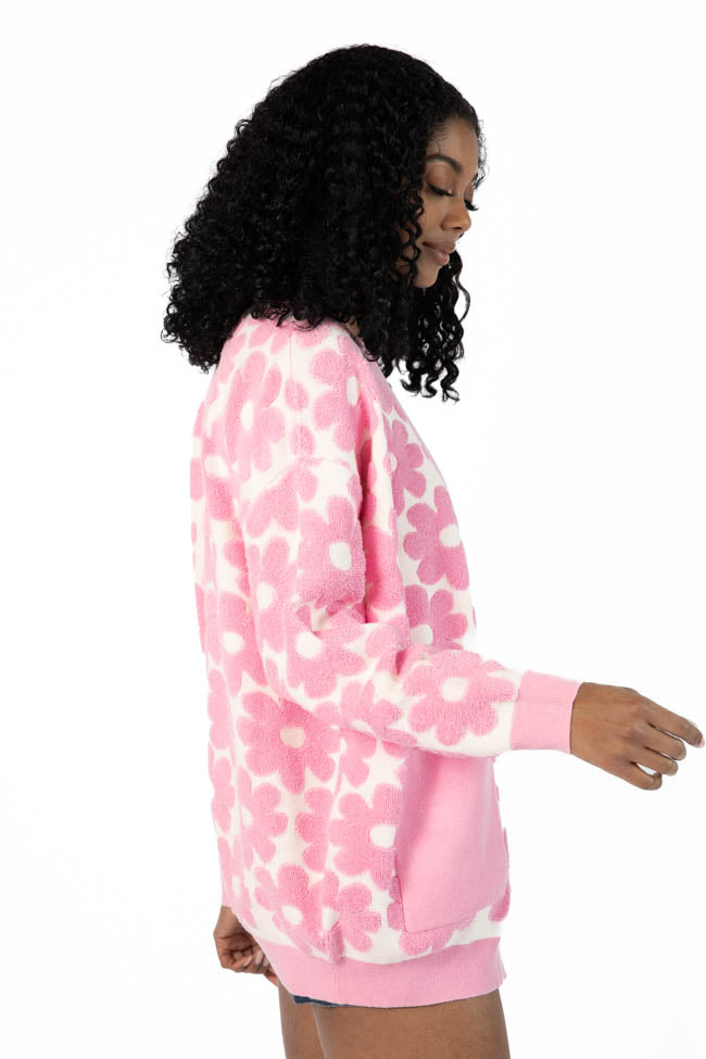 Stylish Pink Floral Print Terry Cloth Cardigan for Women - Soft & Comfortable Lightweight Cover-Up - Perfect for Spring, Summer, Beach, and Casual Outfits