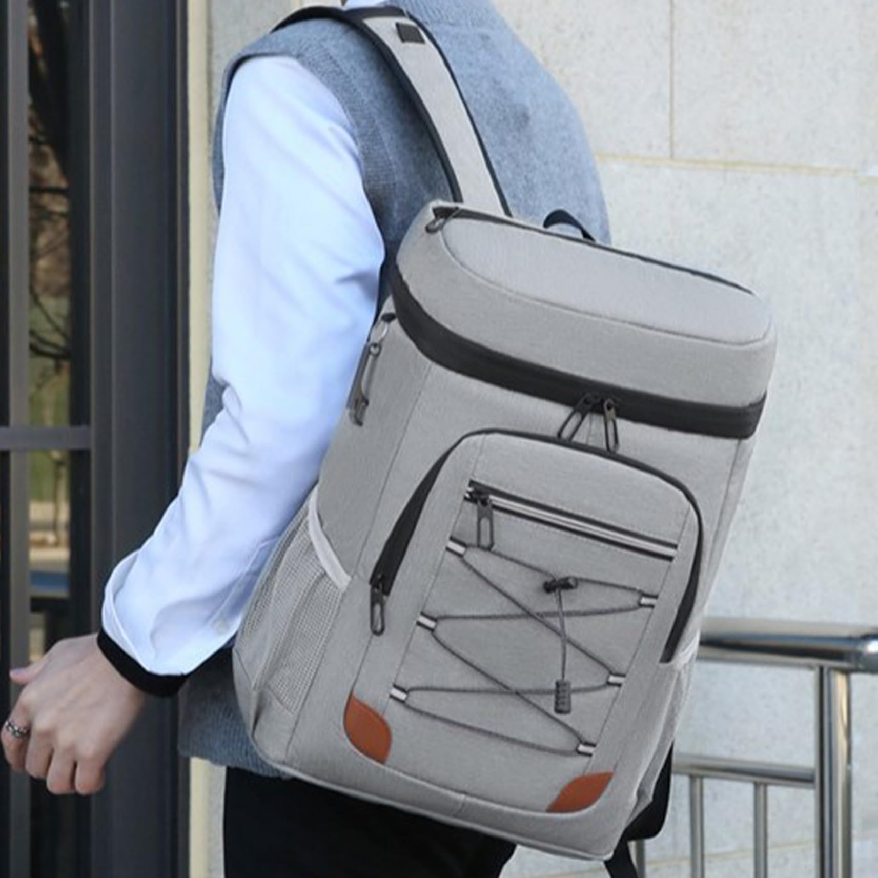 Waterproof Insulated Cooler Backpack - Lightweight Leakproof Lunch Bag for Outdoor Picnics, Beach Trips & Sports Activities | Light Gray Sports Supplies