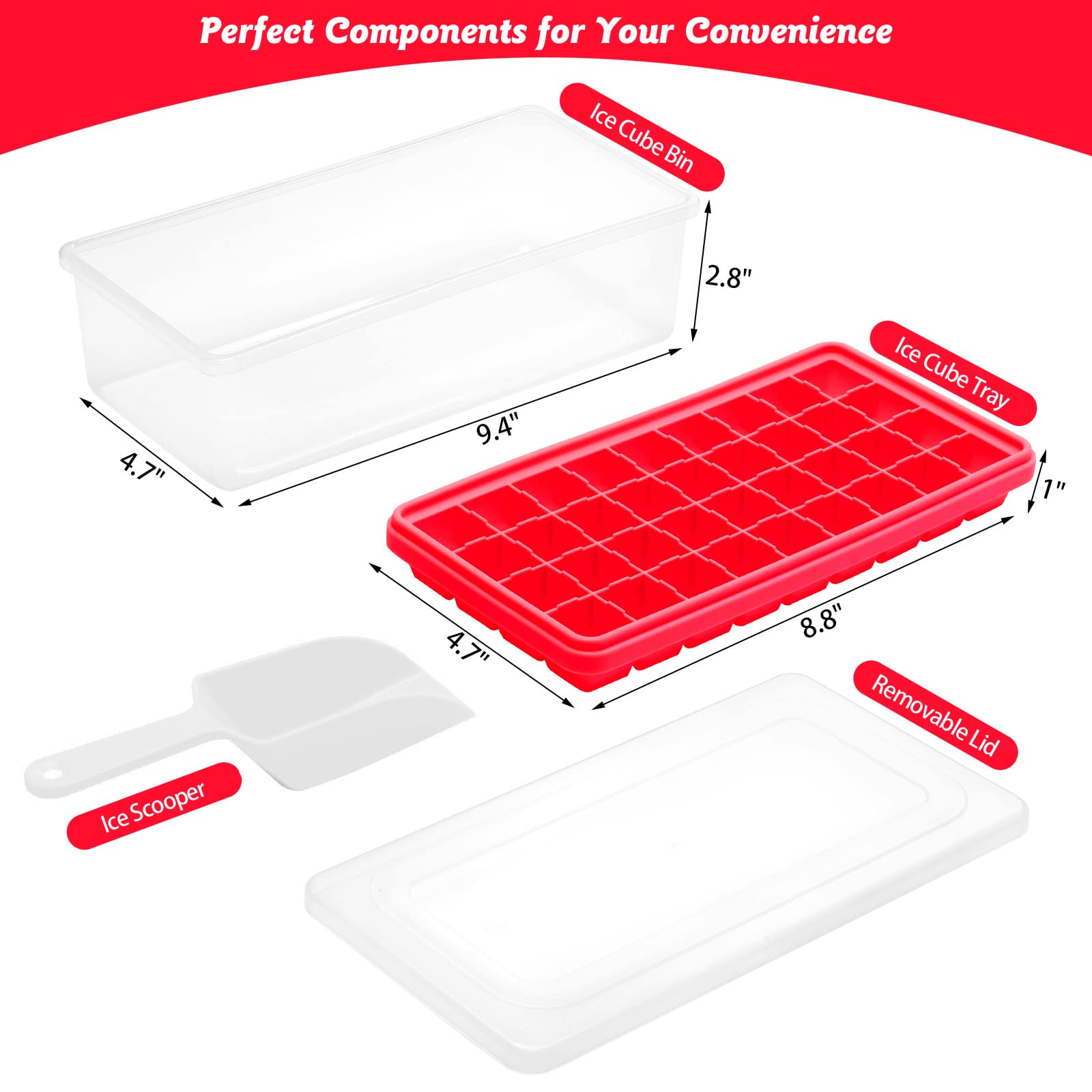 Premium Food-Grade Silicone Ice Cube Tray with Lid & Storage Bin - 36 Small Nugget Ice Molds for Freezer, Spill-Proof Cover & Container - Flexible Easy-Release Ice Cube Maker for Cocktails, Smoothies & Home Bars (BPA-Free)
