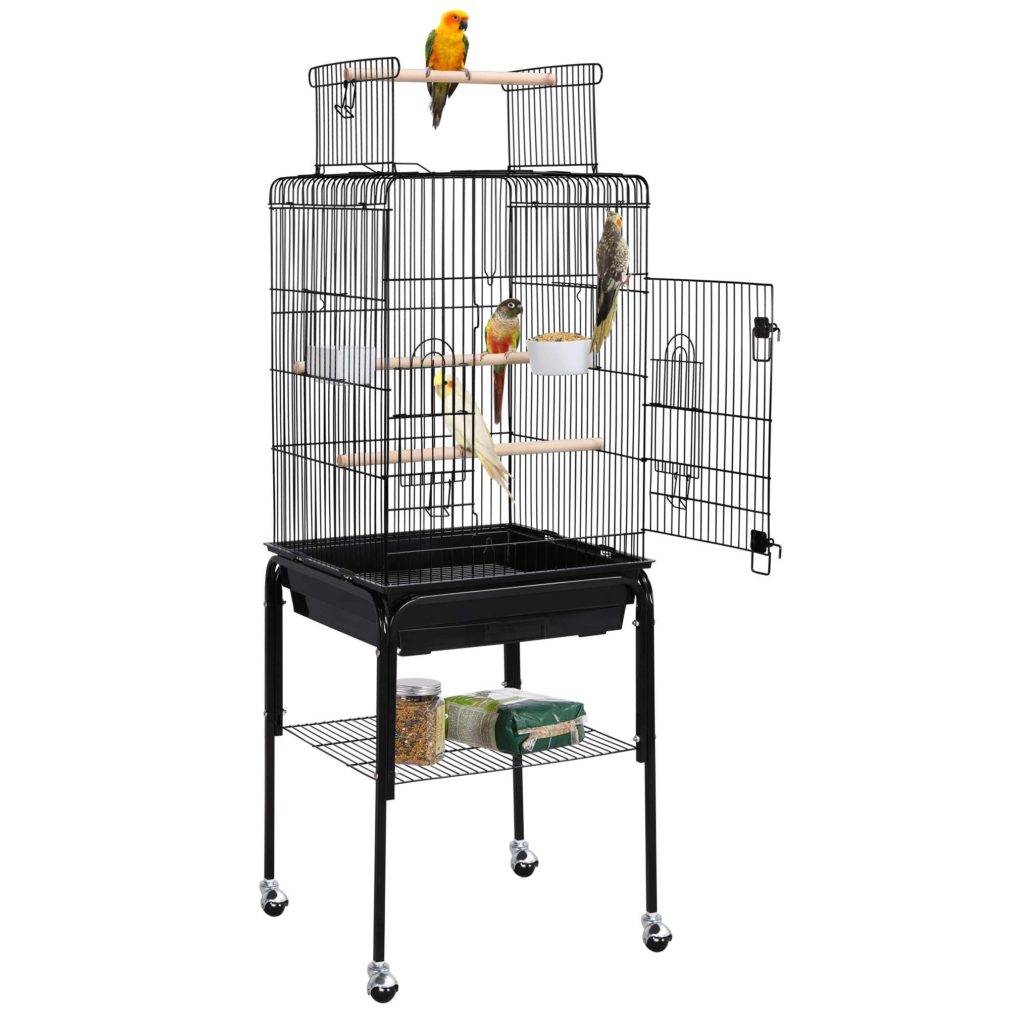 Yaheetech Open Top Rolling Parrot Cage for Cockatiels, Sun Conures & Green Cheek Parakeets - Medium Bird Cage with Detachable Stand - Perfect for Home, Office & Pet Store Use
