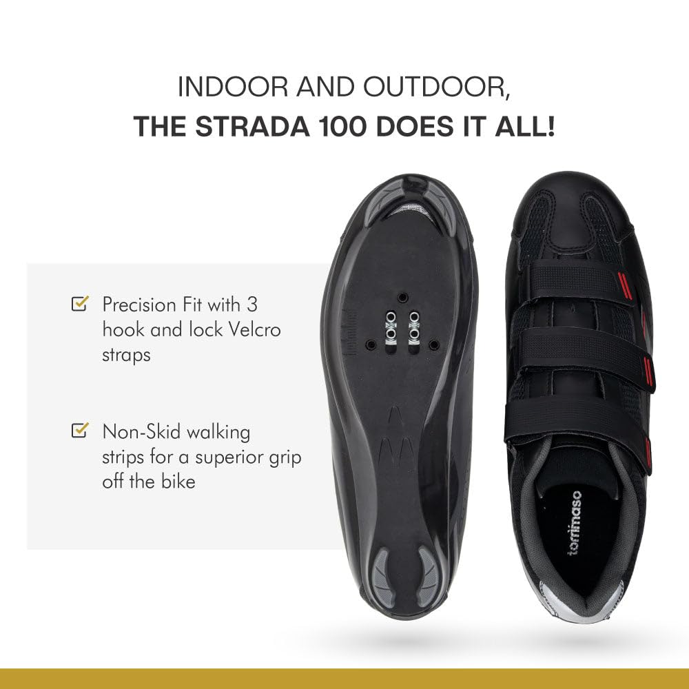 Tommaso Strada Men's SPD Cycling Shoes with Delta Clips - Indoor Bike Shoes for Peloton & Road Bikes - Comfortable Spin Shoes for Indoor Cycling & Fitness Training - Perfect for Gym Workouts, Spinning Classes & Road Cycling