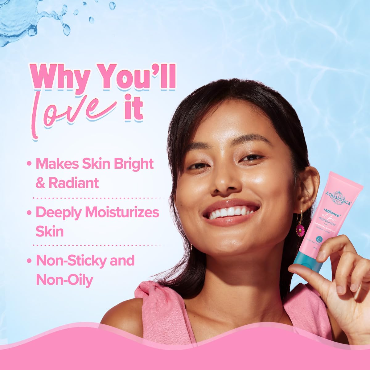 Aqualogica Radiance+ Oil-Free Moisturizer with Watermelon & Niacinamide - 100g | Hydrating Face Cream for Combination Skin | Deeply Nourishes & Brightens Skin for Men & Women | Perfect for Daily Skincare Routine & Glowing Complexion