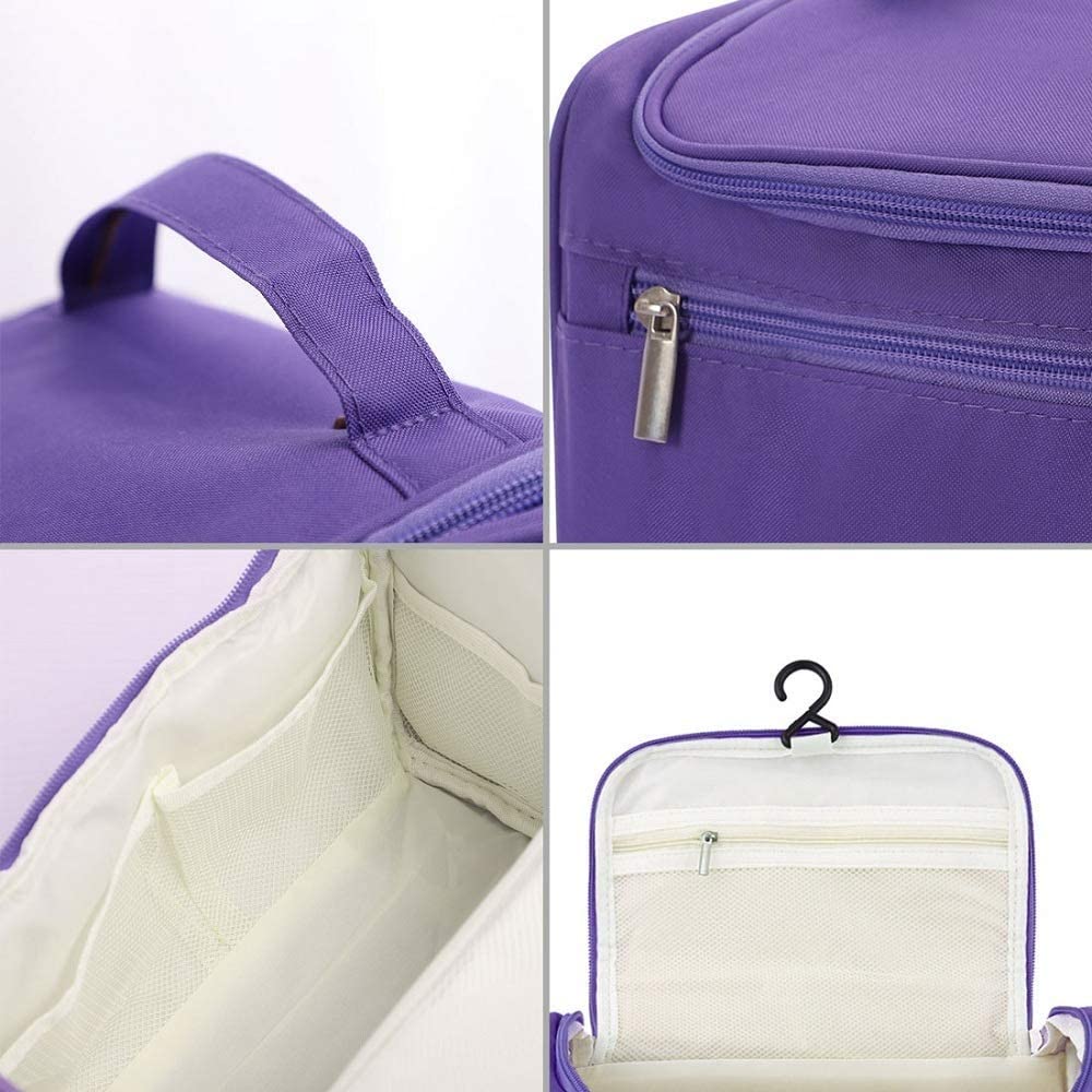 Premium CLEMATIS Hanging Cosmetic Organizer - Travel Toiletry Bag with Hook for Men & Women, Waterproof Makeup Storage Pouch (Purple) - Ideal for Travel, Gym, Camping & Daily Organization