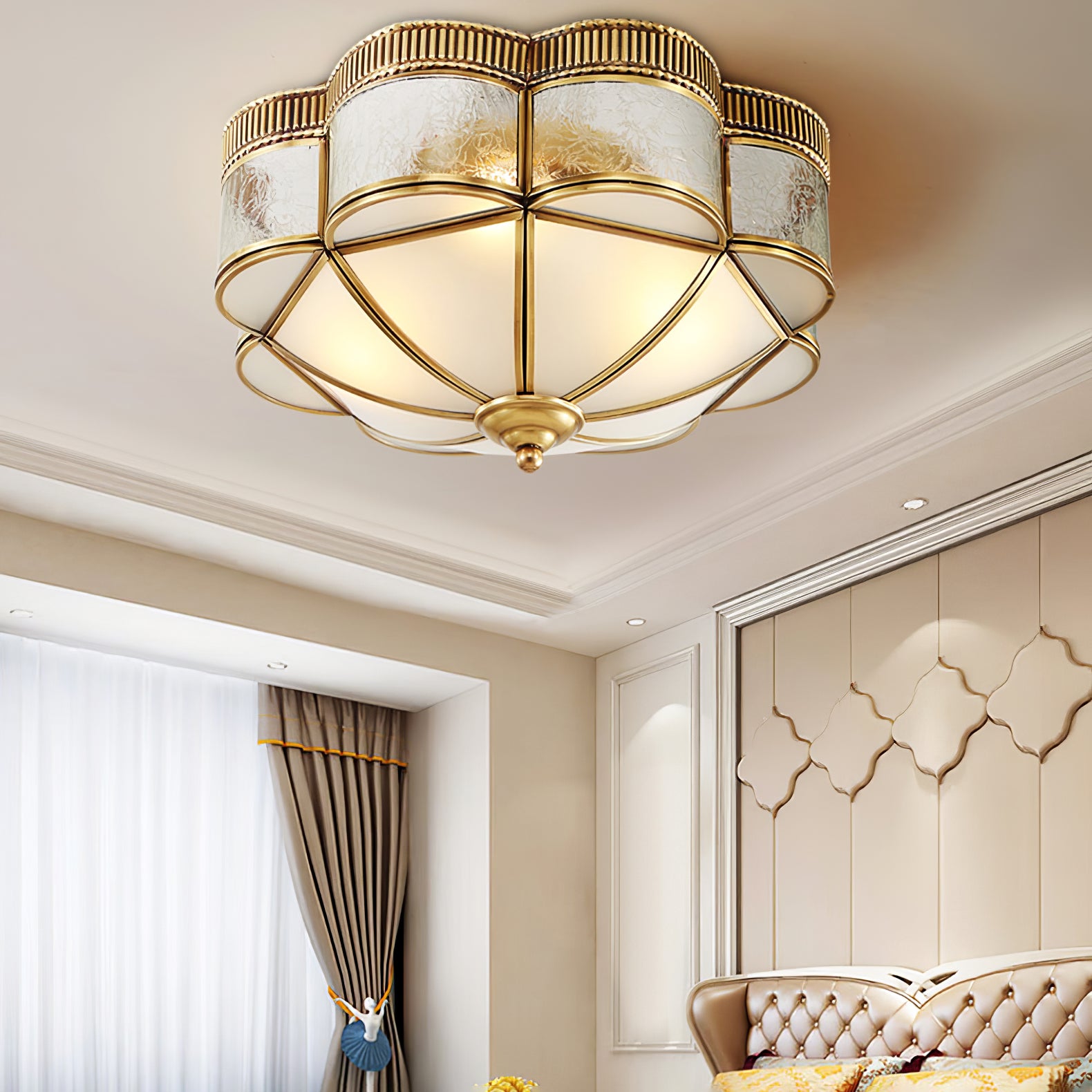 Vintage Brass Dome Flush Mount Ceiling Light Fixture - Elegant Lighting for Bedroom, Living Room, and Hallway