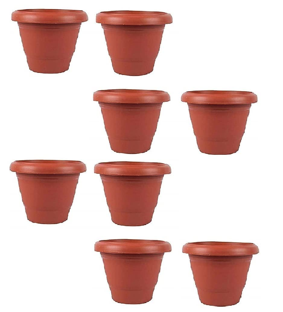 Heavy Duty 10 Inch Plastic Planter Pots - Round Flower Planters for Indoor & Outdoor Plants - Set of 6 Brown Garden Containers - Perfect for Home Decor, Patio, Balcony Gardening and Landscaping