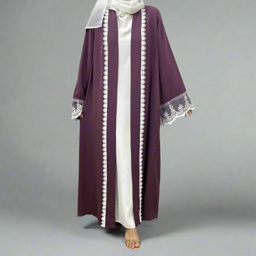 Elegant Muslim Women's Open Abaya Dress with Embroidery - Perfect for Prayer, Eid, and Special Occasions