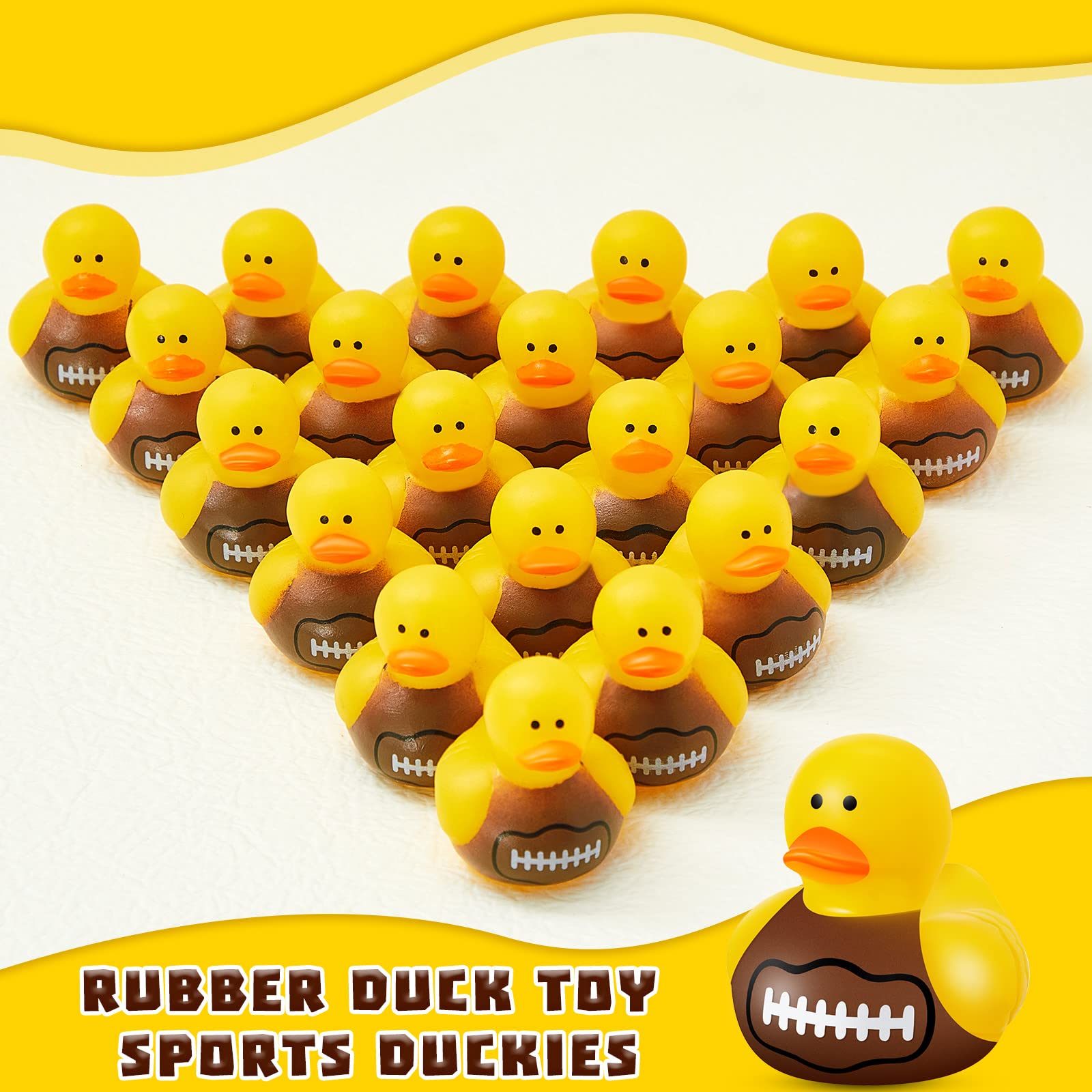 100 Pcs Football Rubber Ducks - Floating Bath Toys for Kids, Sports Themed Shower Toys, Mini Rubber Duckies for Bathtub Party Decorations, Birthday Party Favors & Pool Fun - Perfect for Baby Showers, Game Day Events & Birthday Celebrations