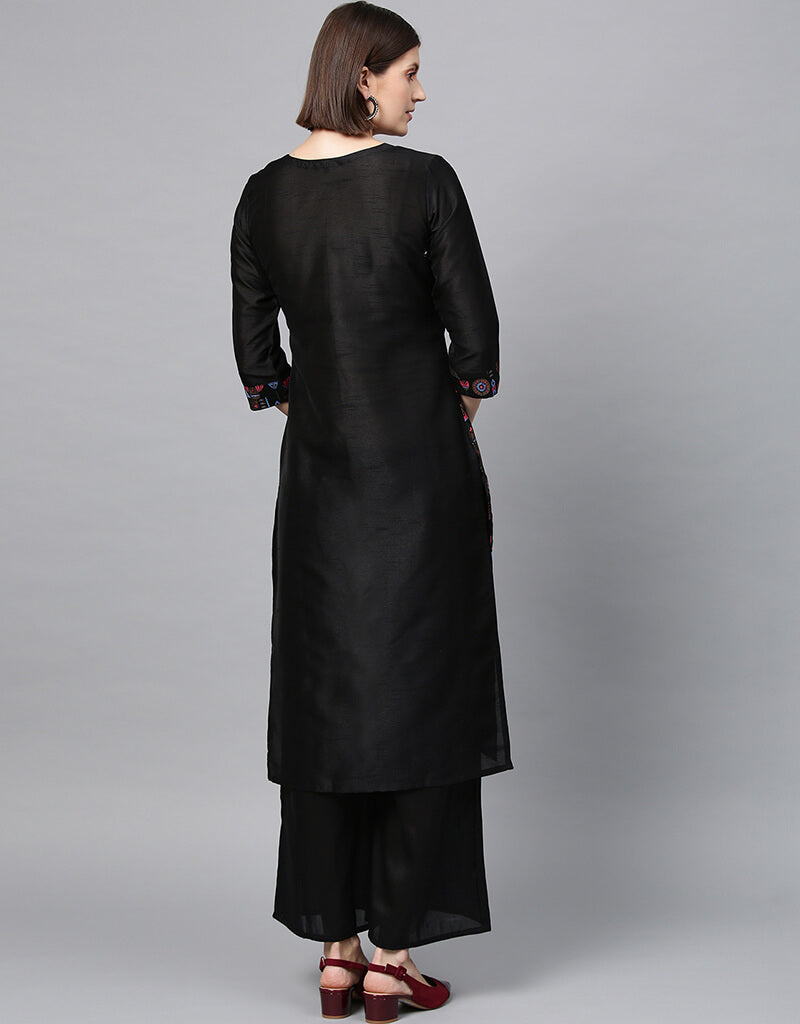 Elegant Black Poly Silk Palazzo Suit for Women - Comfortable Wide Leg Pants & Top Set - Perfect for Casual Wear, Office Outfits & Special Occasions