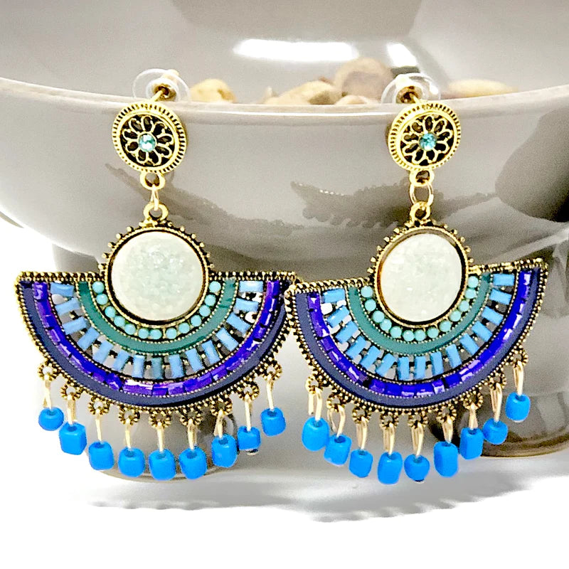 Bohemian Semi Circle Earrings for Women - Handmade Boho Dangle Earrings with Beads (E871) | Perfect for Festival, Wedding & Everyday Wear