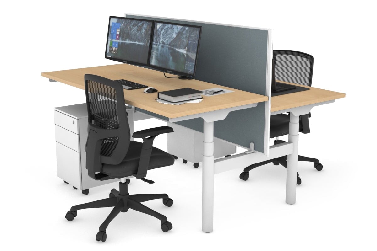 Flexi Premium Height Adjustable 2-Person H Bench Workstation - White Frame [1400L x 700W] for Office & Home Workspace | Ergonomic Standing Desk Solution