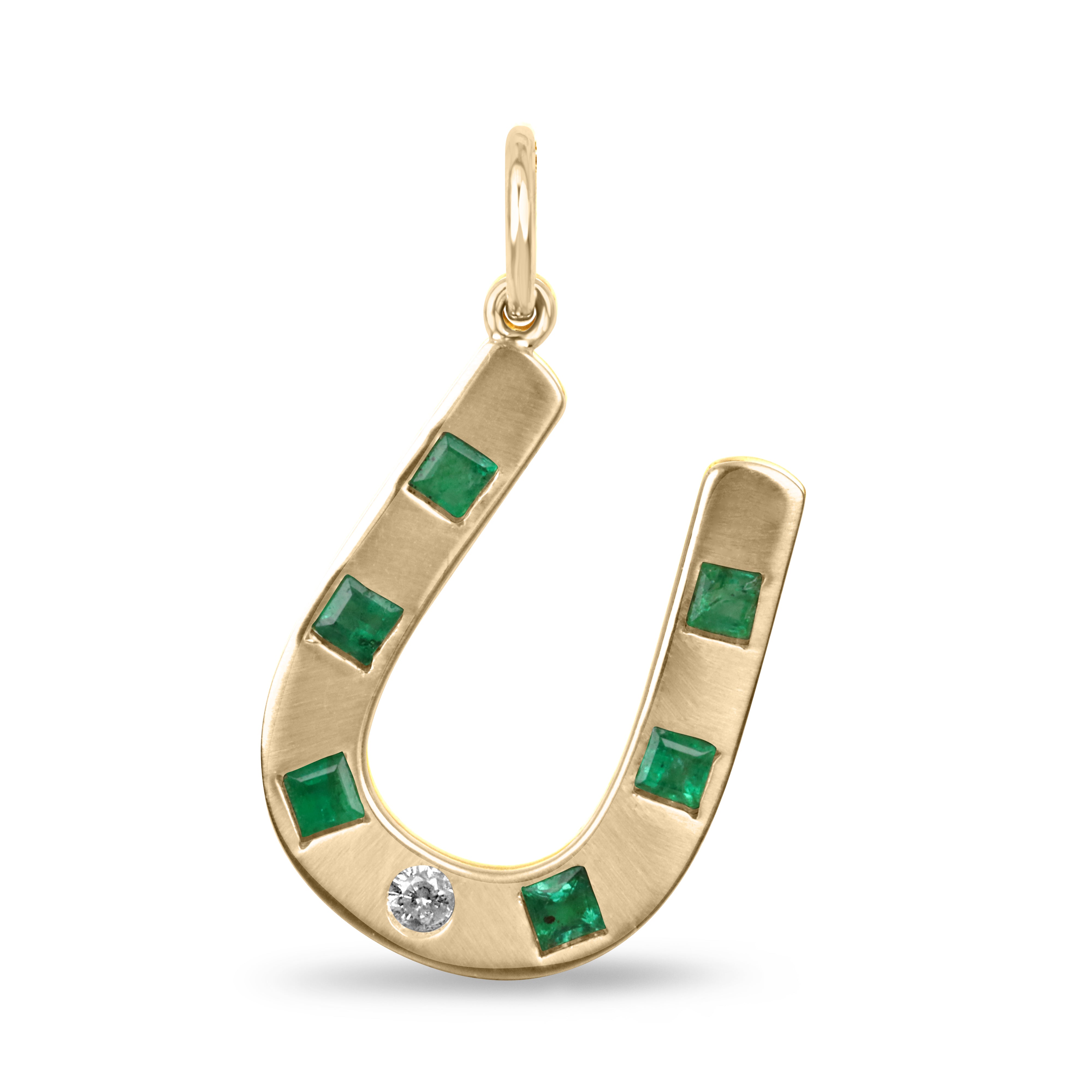 0.66tcw 14K Gold Brushed Emerald & Diamond Horseshoe Pendant Necklace - Elegant Jewelry Gift for Women, Perfect for Birthdays, Anniversaries & Special Occasions