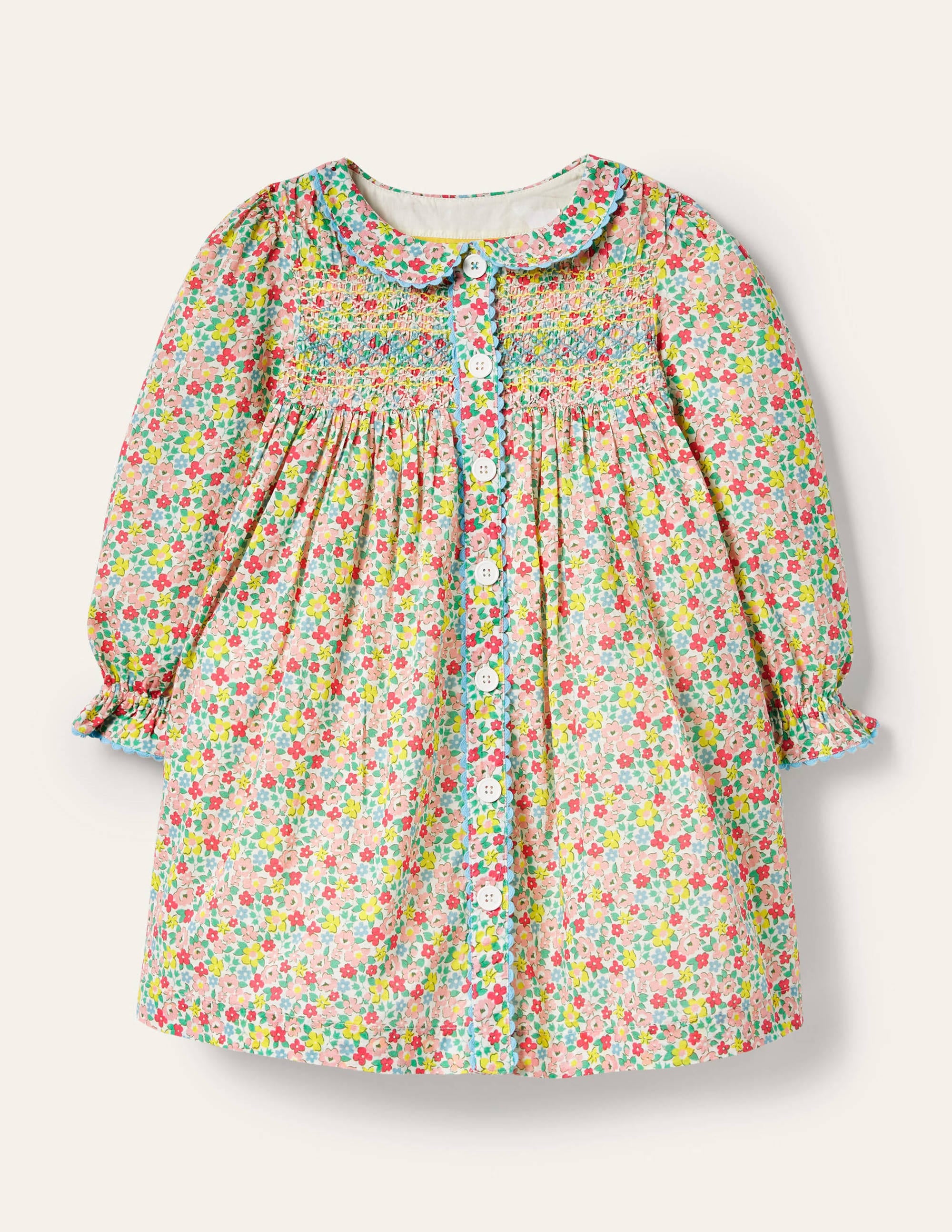 Button Through Smocked Dress - Floral Print Spring Dress for Women | Perfect for Garden Parties, Brunch & Summer Outings