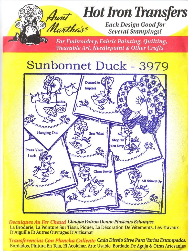 Aunt Martha's Hot Iron Transfers 3979 Sunbonnet Duck - Vintage Iron-On Embroidery Patterns for DIY Crafts, Quilting & Home Decor Projects