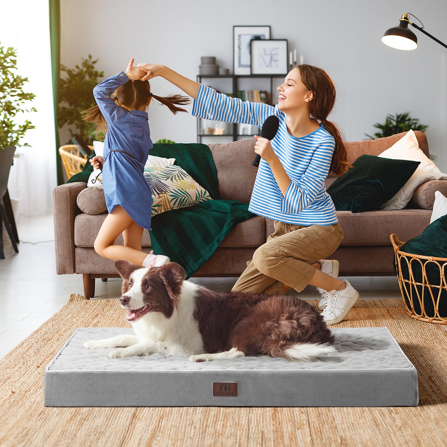Orthopedic Dog Bed for Large Dogs - XXL XL Medium Size, Removable Washable Cover, Velvet Plush Pet Bed with Anti-Slip Bottom, 36 Inch Grey Kennel Pad - Perfect for Crates, Floors & Senior Dog Joint Support