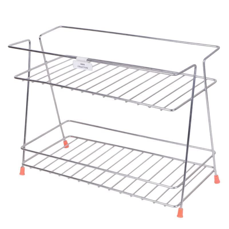 Heavy Duty Stainless Steel 2-Tier Kitchen Rack with Ring Support - Countertop Organizer for Utensils, Dishes & Plates - Space Saving Kitchen Storage Solution for Home & Restaurant Use