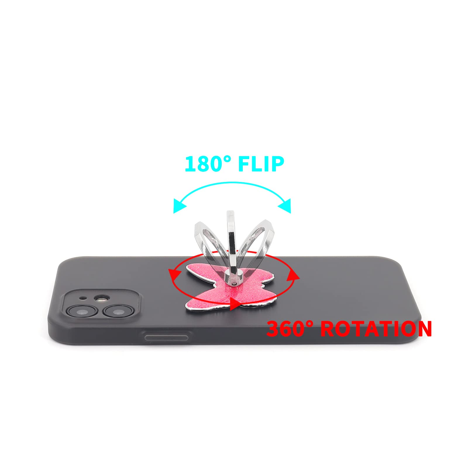 LaMignonne Butterfly Phone Ring Holder - 360° Rotating & 180° Flip Kickstand Grip for All Smartphones - Universal Phone Stand for iPhone, Samsung, Pixel (Rose) - Perfect for Selfies, Watching Videos & Hands-Free Use