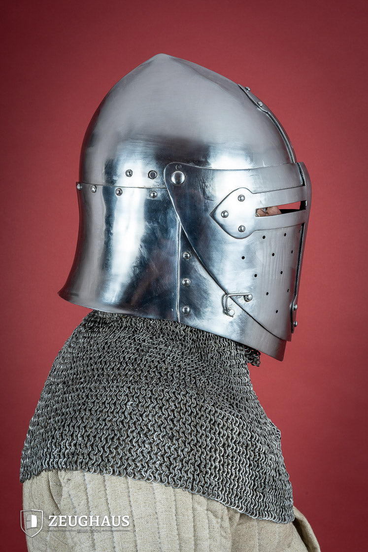 1.6mm Polished Sugar Loaf Helmet with Visor - Medieval Armor for LARP, Cosplay & Historical Reenactment