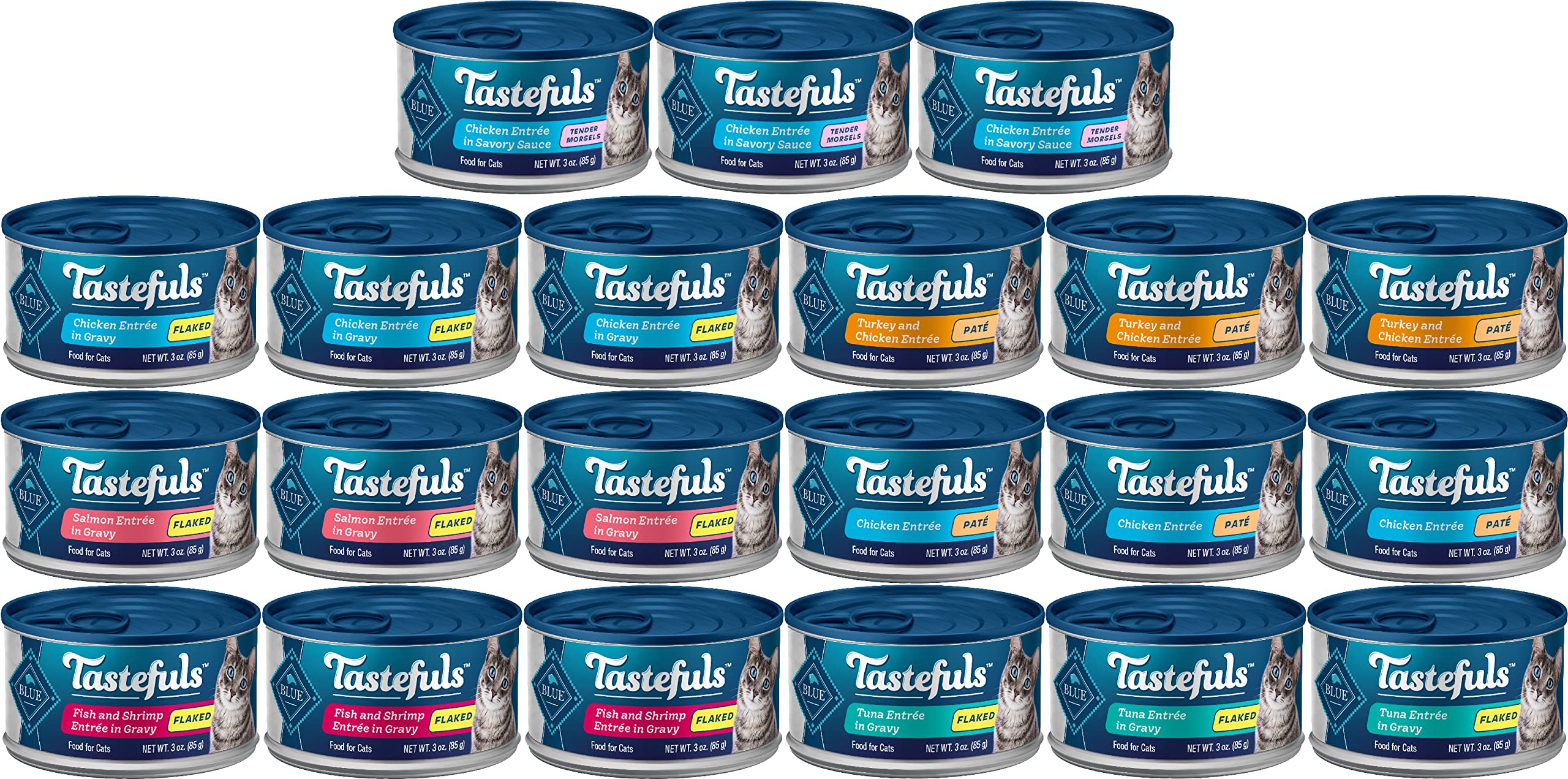 Tastefuls Wet Cat Food Variety Pack - 24 Cans (3 oz Each) | Grain-Free, High-Protein Cat Food for Adult & Senior Cats | Perfect for Mealtime, Travel & Special Occasions